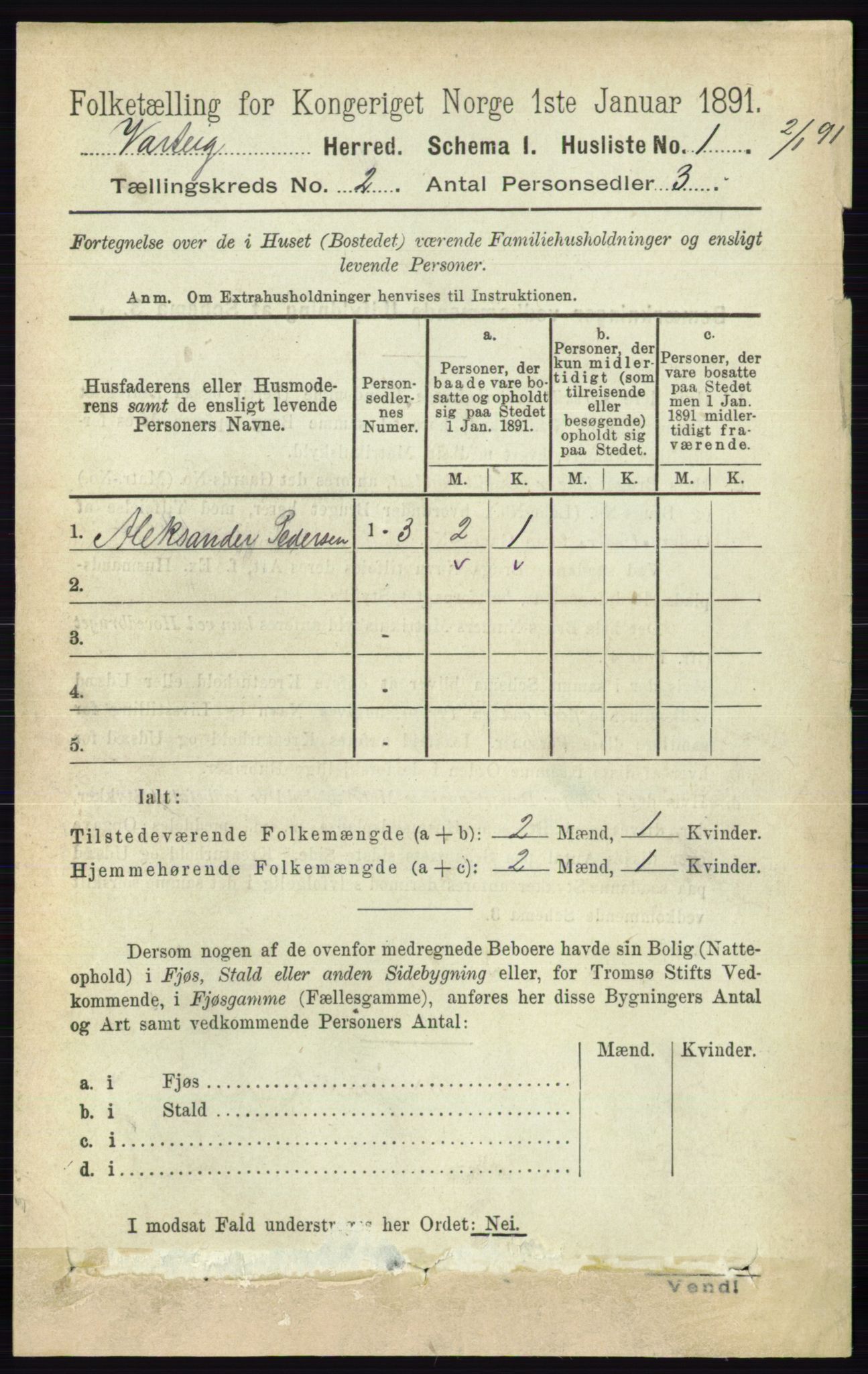 RA, 1891 census for 0114 Varteig, 1891, p. 484