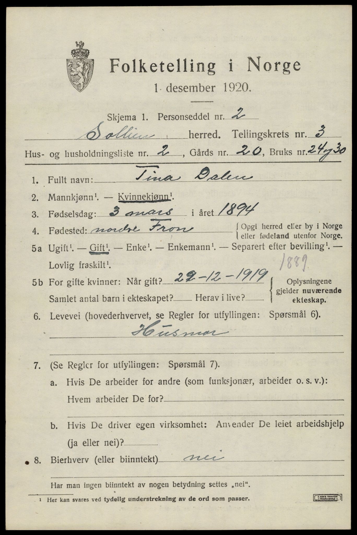 SAH, 1920 census for Sollia, 1920, p. 687