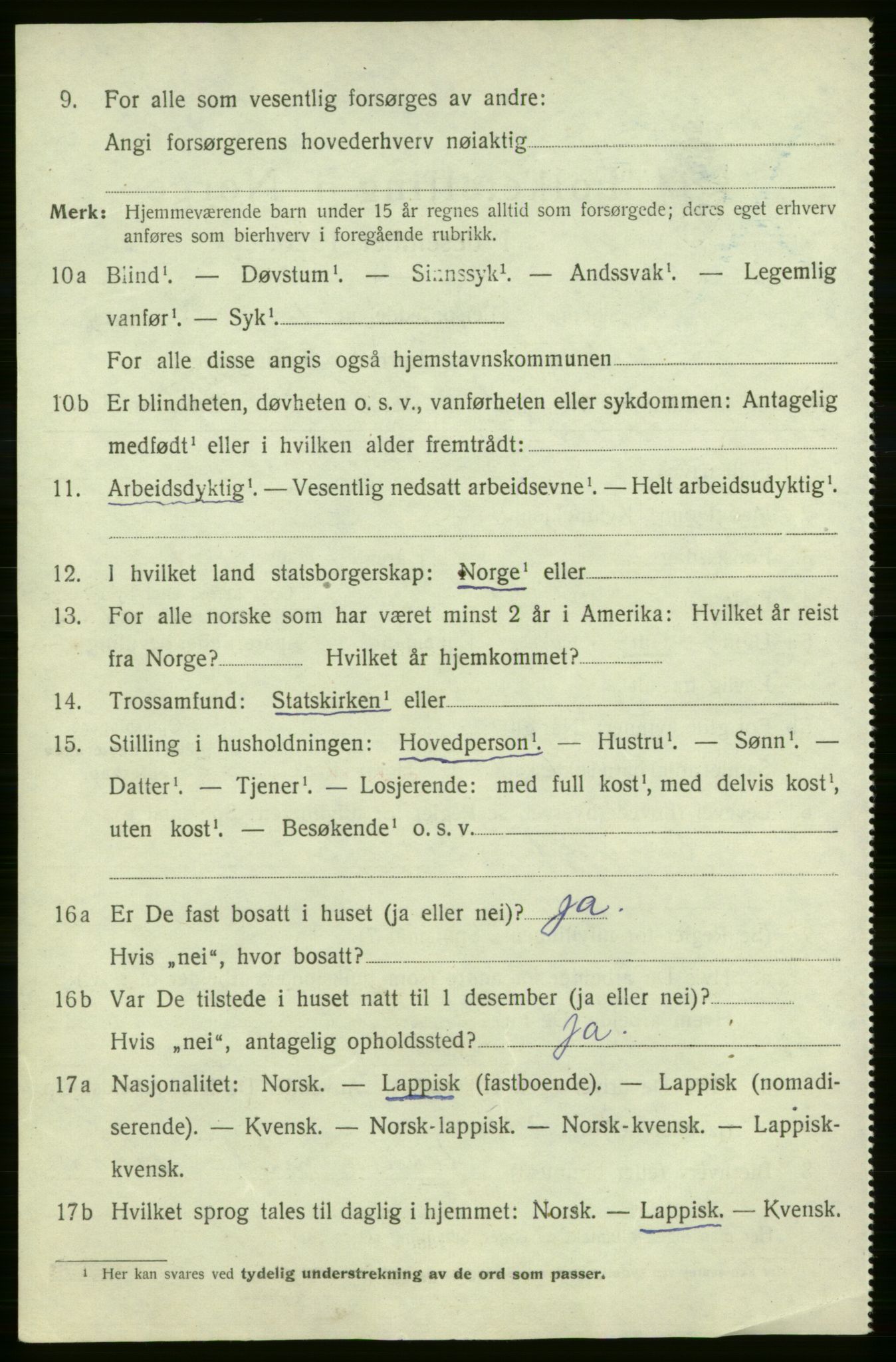 SATØ, 1920 census for Lebesby, 1920, p. 1246