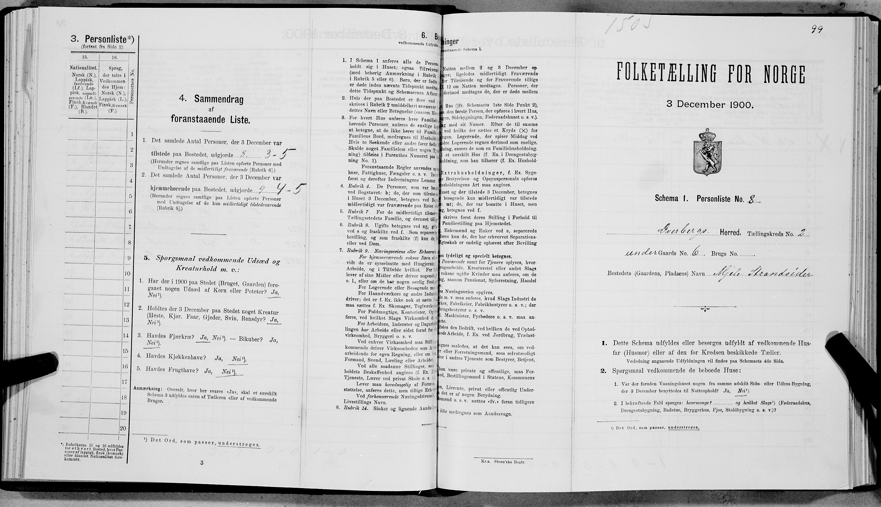 SAT, 1900 census for Dverberg, 1900, p. 130