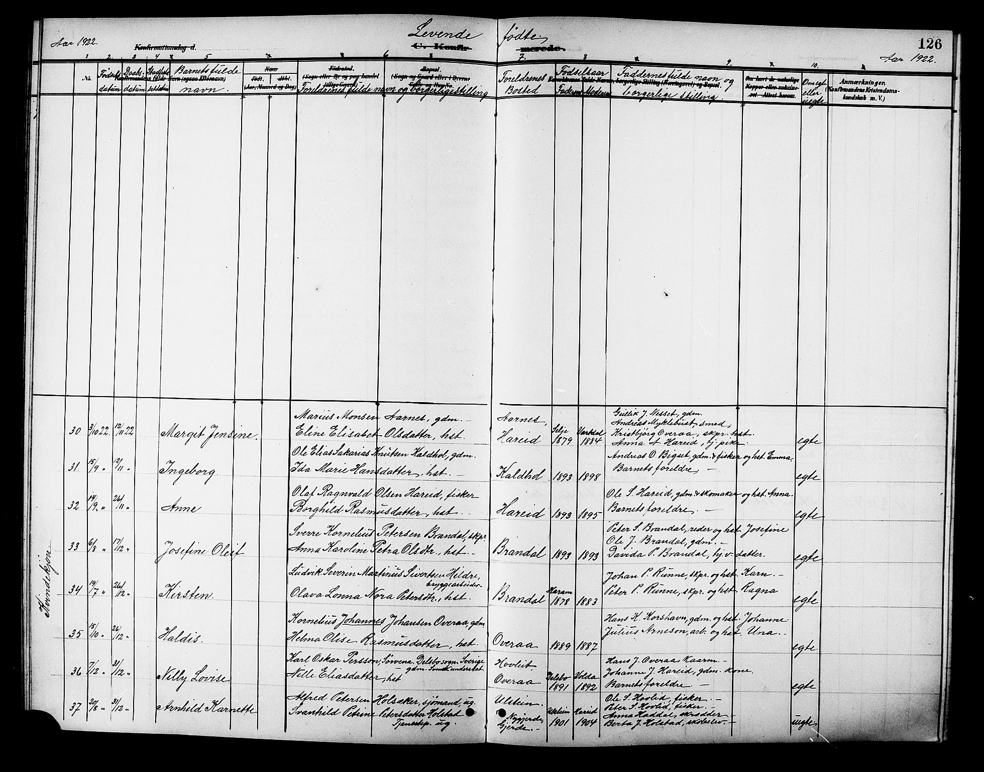 Ministerialprotokoller, klokkerbøker og fødselsregistre - Møre og Romsdal, SAT/A-1454/510/L0126: Parish register (copy) no. 510C03, 1900-1922, p. 126