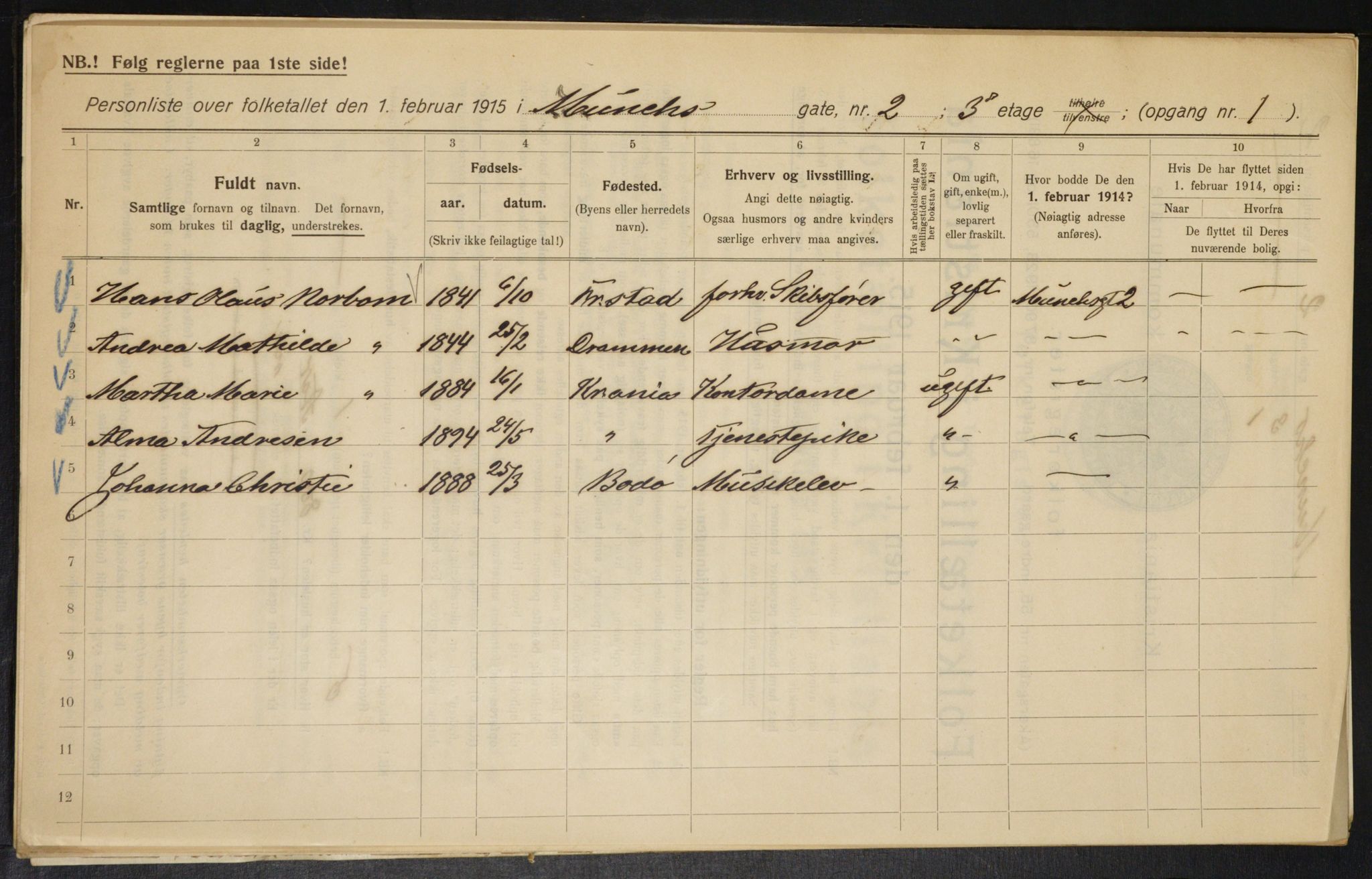 OBA, Municipal Census 1915 for Kristiania, 1915, p. 66072