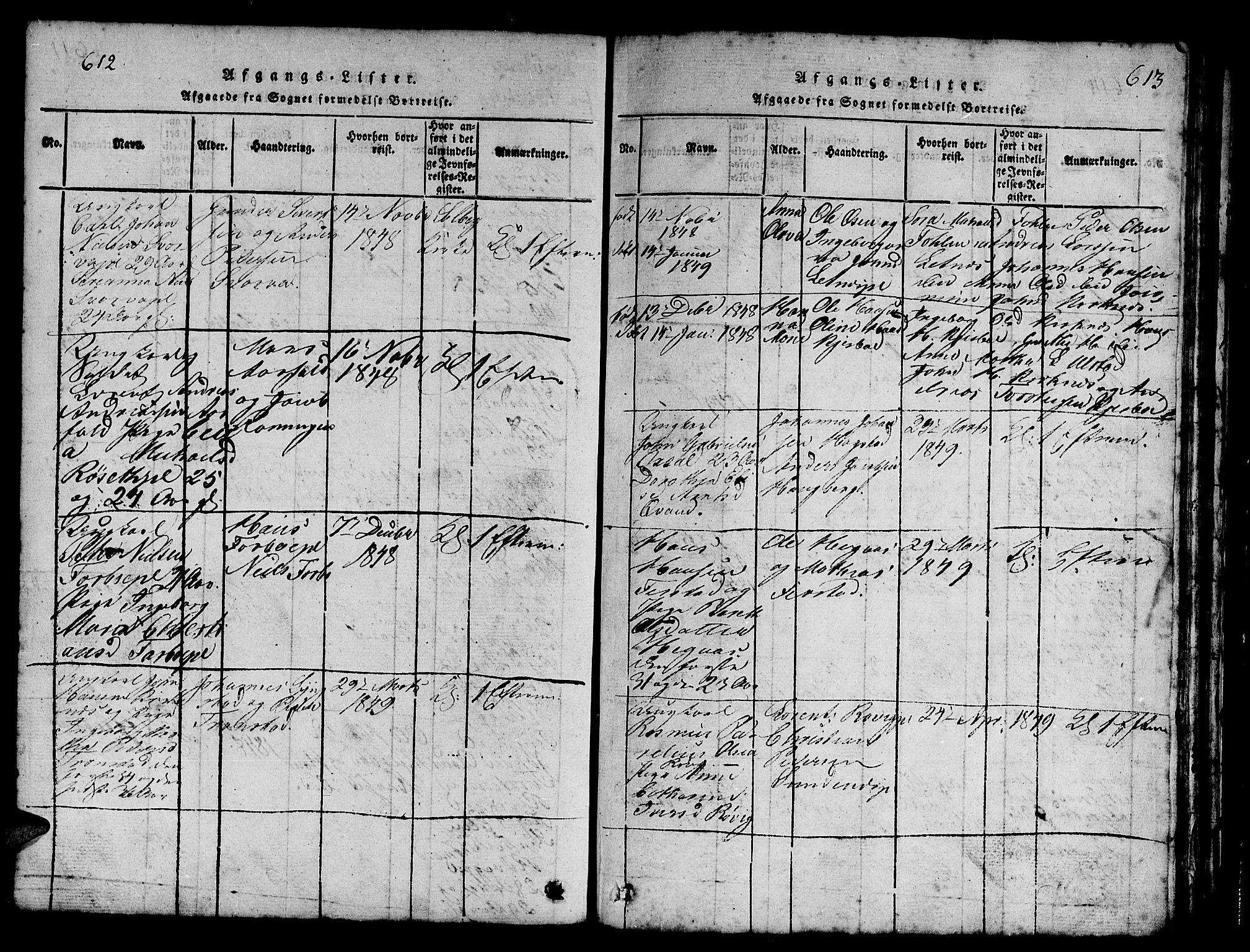 Ministerialprotokoller, klokkerbøker og fødselsregistre - Nord-Trøndelag, AV/SAT-A-1458/730/L0298: Parish register (copy) no. 730C01, 1816-1849, p. 612-613