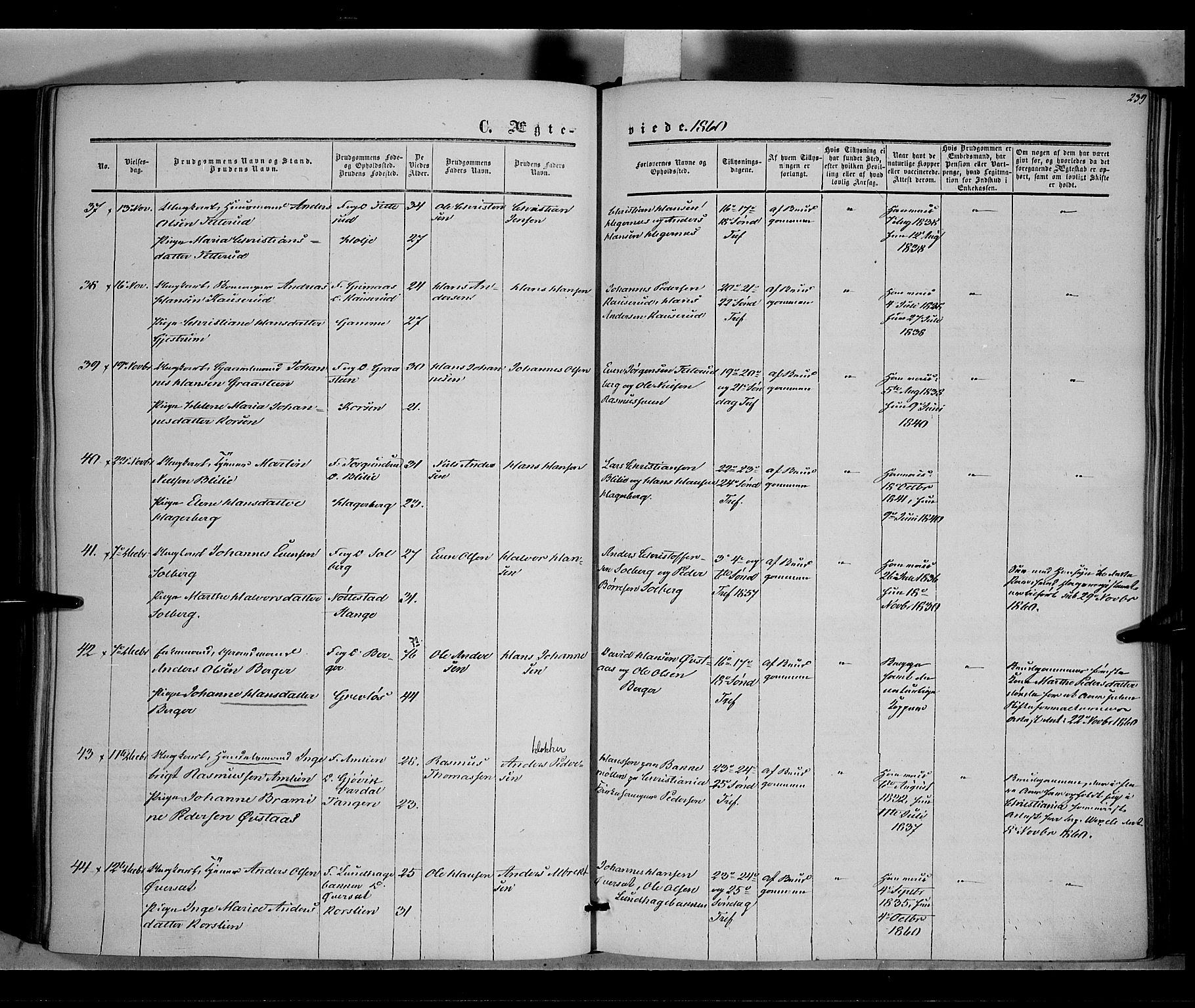 Vestre Toten prestekontor, AV/SAH-PREST-108/H/Ha/Haa/L0006: Parish register (official) no. 6, 1856-1861, p. 239