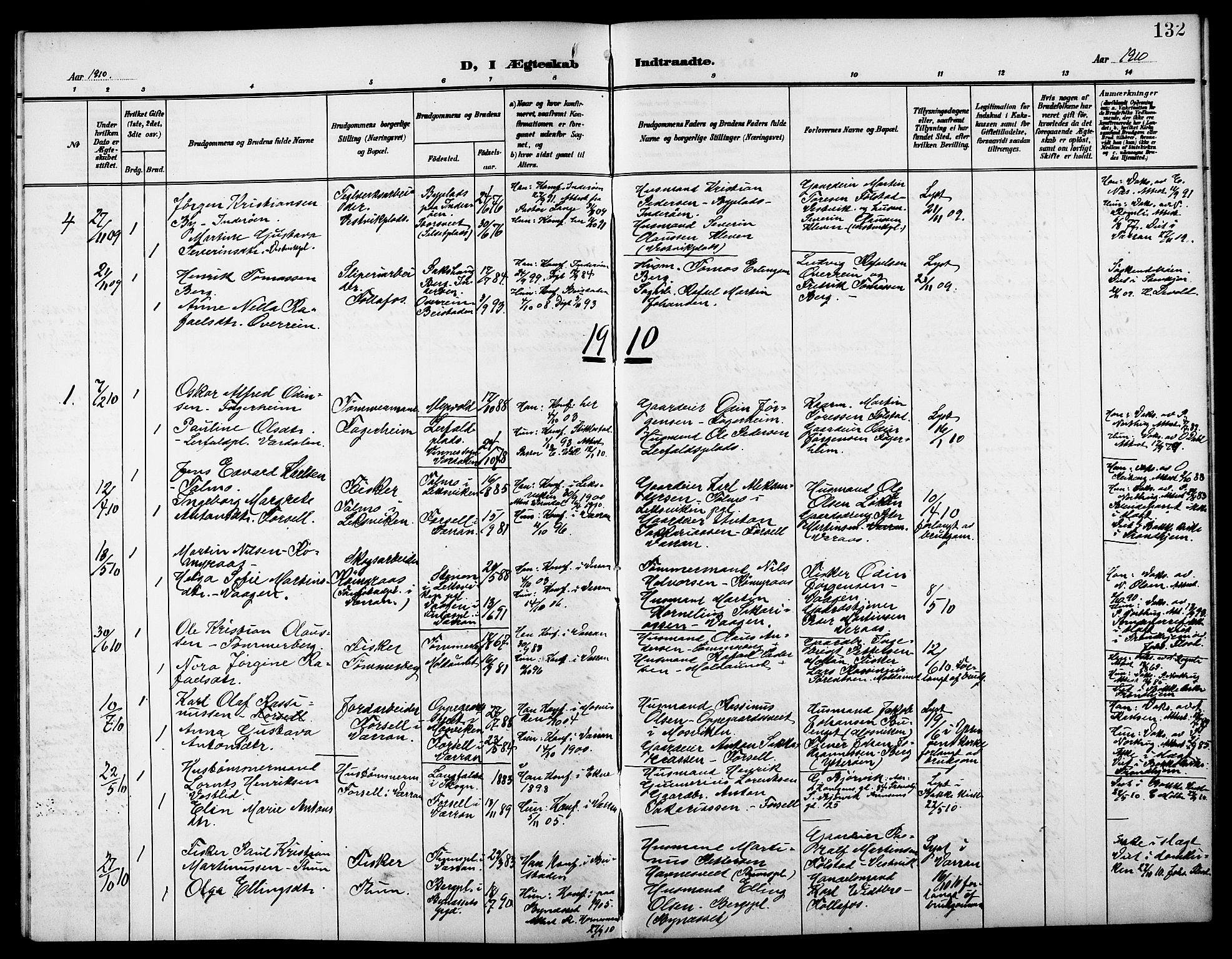 Ministerialprotokoller, klokkerbøker og fødselsregistre - Nord-Trøndelag, SAT/A-1458/744/L0424: Parish register (copy) no. 744C03, 1906-1923, p. 132