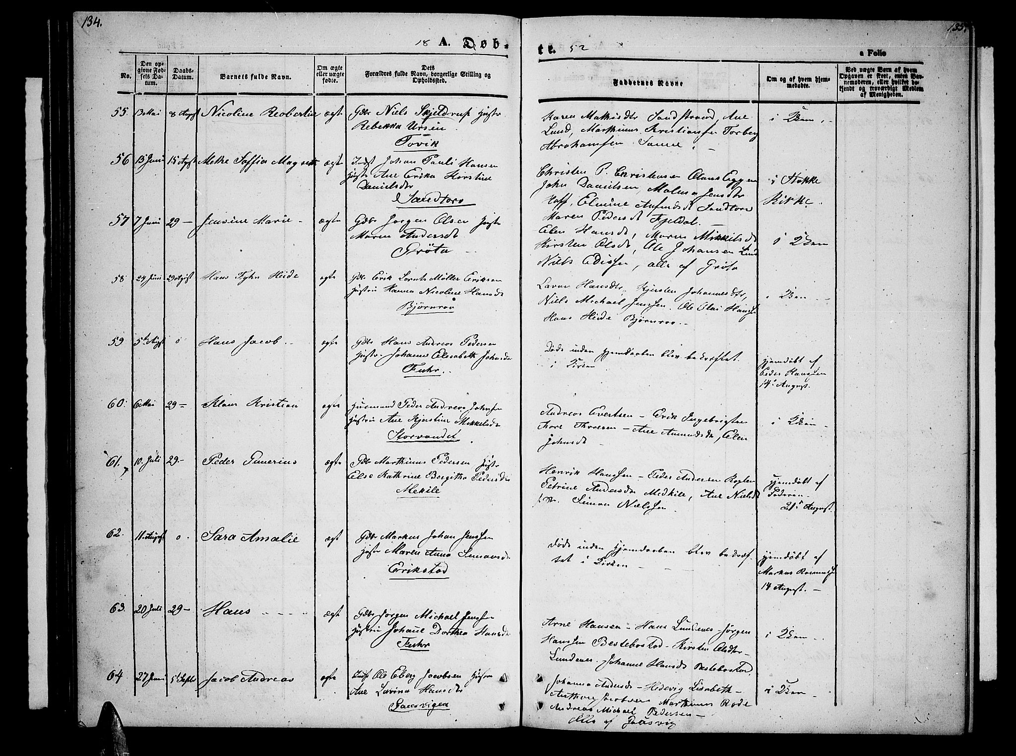 Trondenes sokneprestkontor, AV/SATØ-S-1319/H/Hb/L0006klokker: Parish register (copy) no. 6, 1845-1855, p. 134-135