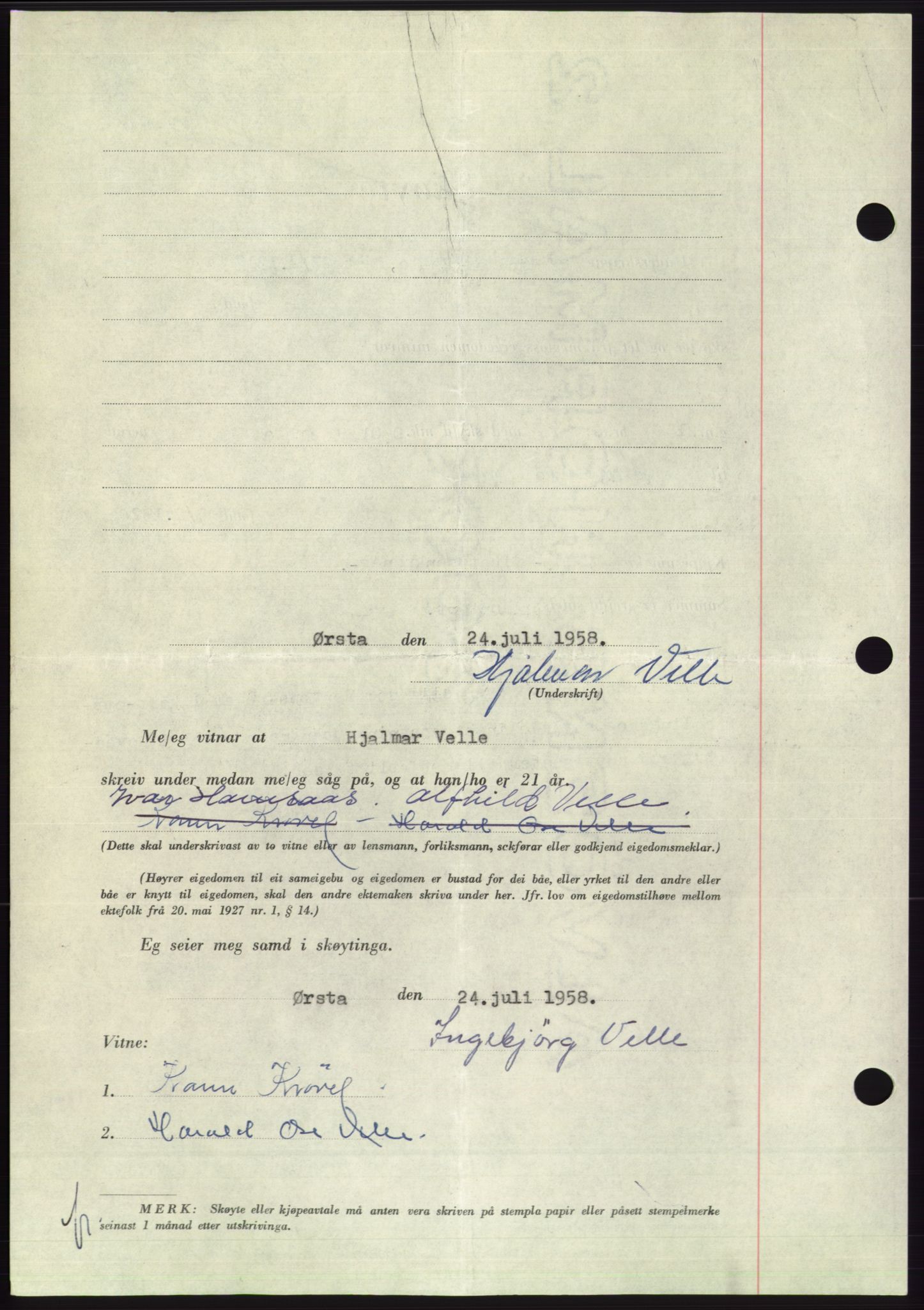 Søre Sunnmøre sorenskriveri, AV/SAT-A-4122/1/2/2C/L0110: Mortgage book no. 36A, 1958-1958, Diary no: : 1608/1958