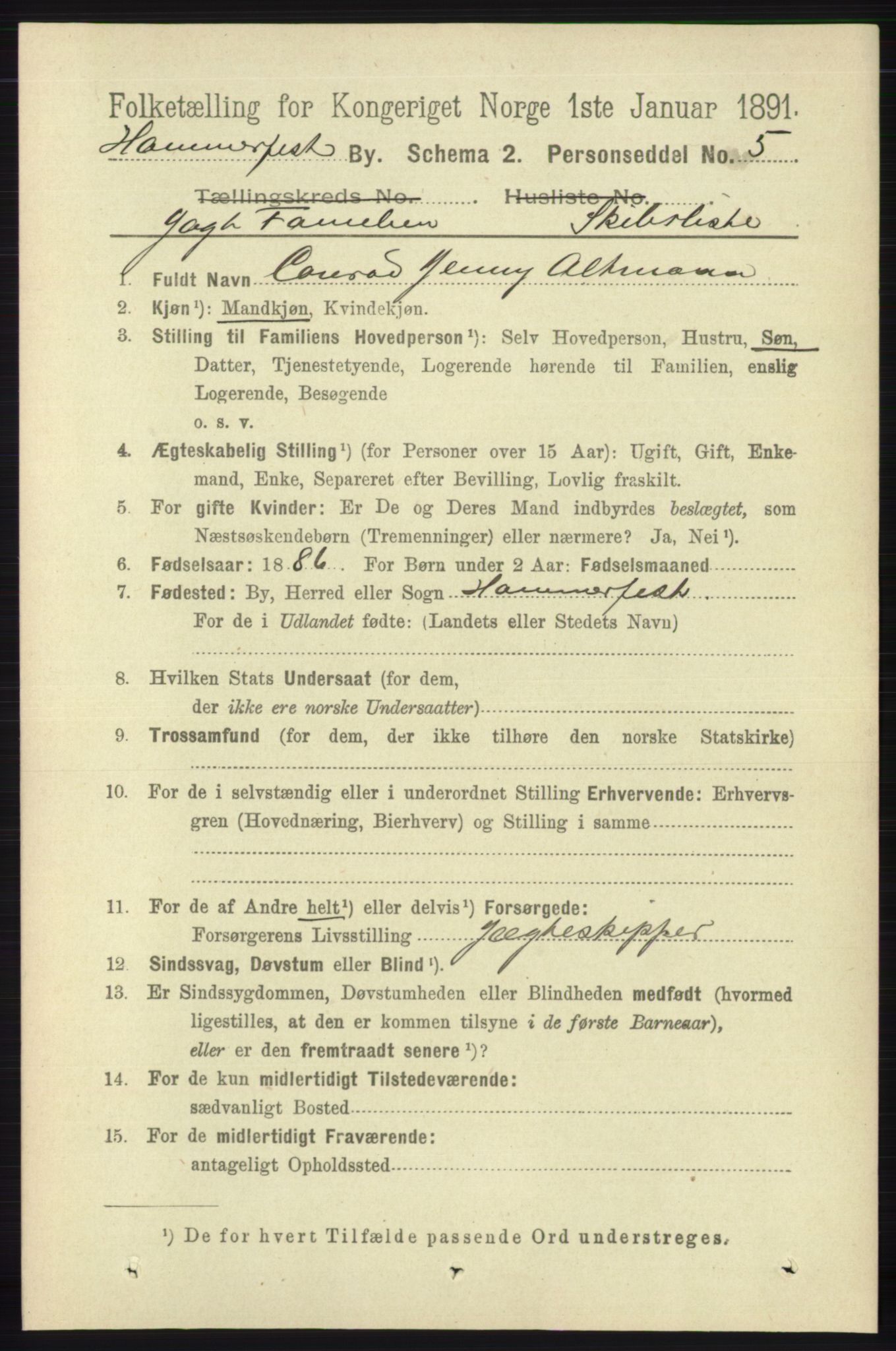 RA, 1891 census for 2001 Hammerfest, 1891, p. 2783