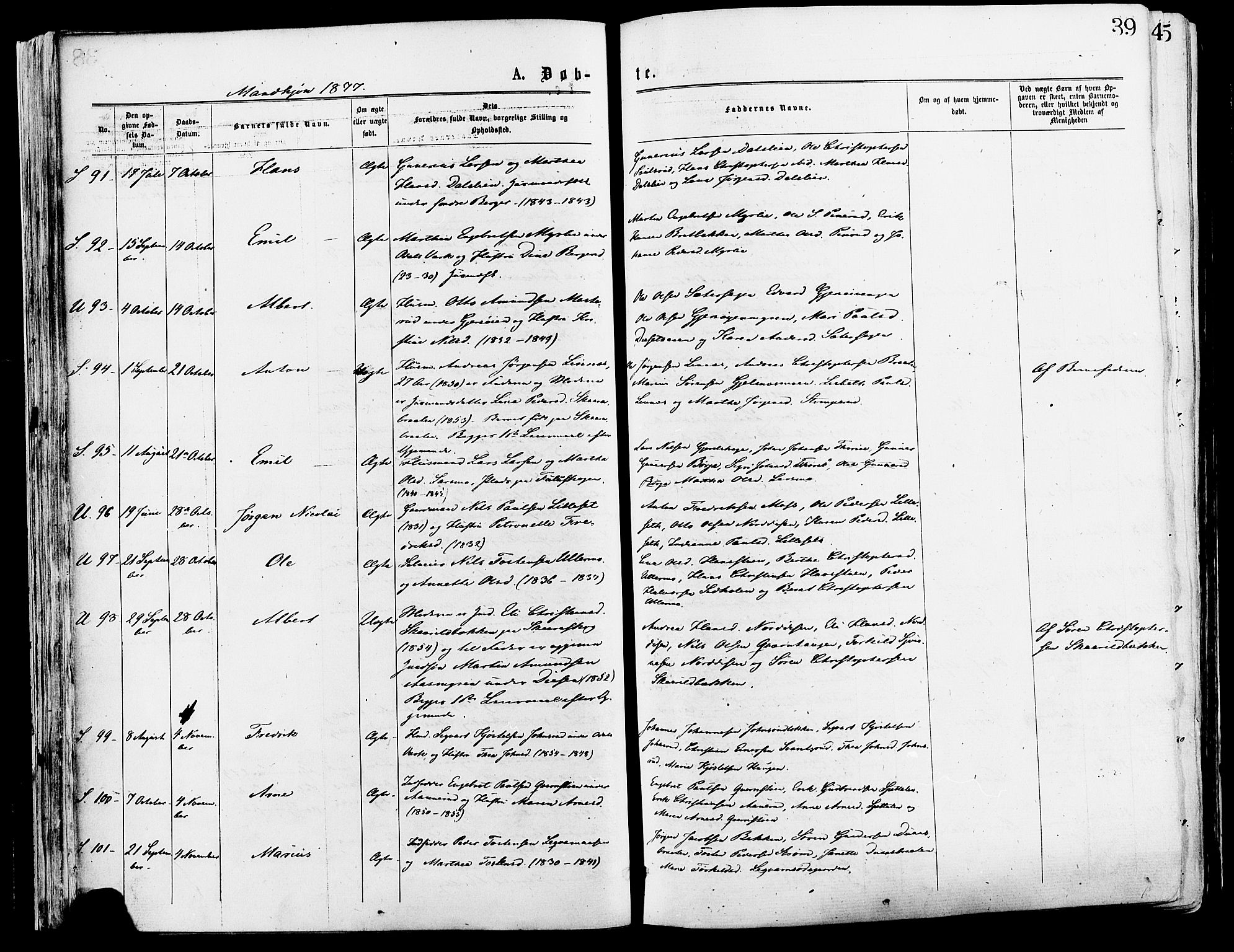 Sør-Odal prestekontor, AV/SAH-PREST-030/H/Ha/Haa/L0005: Parish register (official) no. 5, 1876-1885, p. 39