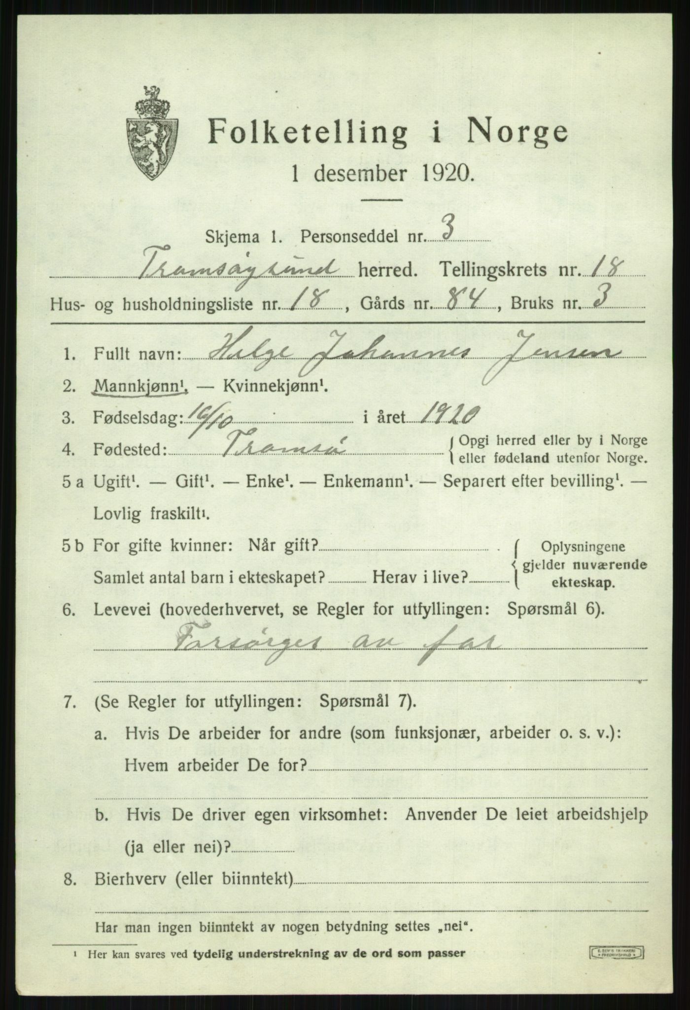 SATØ, 1920 census for Tromsøysund, 1920, p. 10164