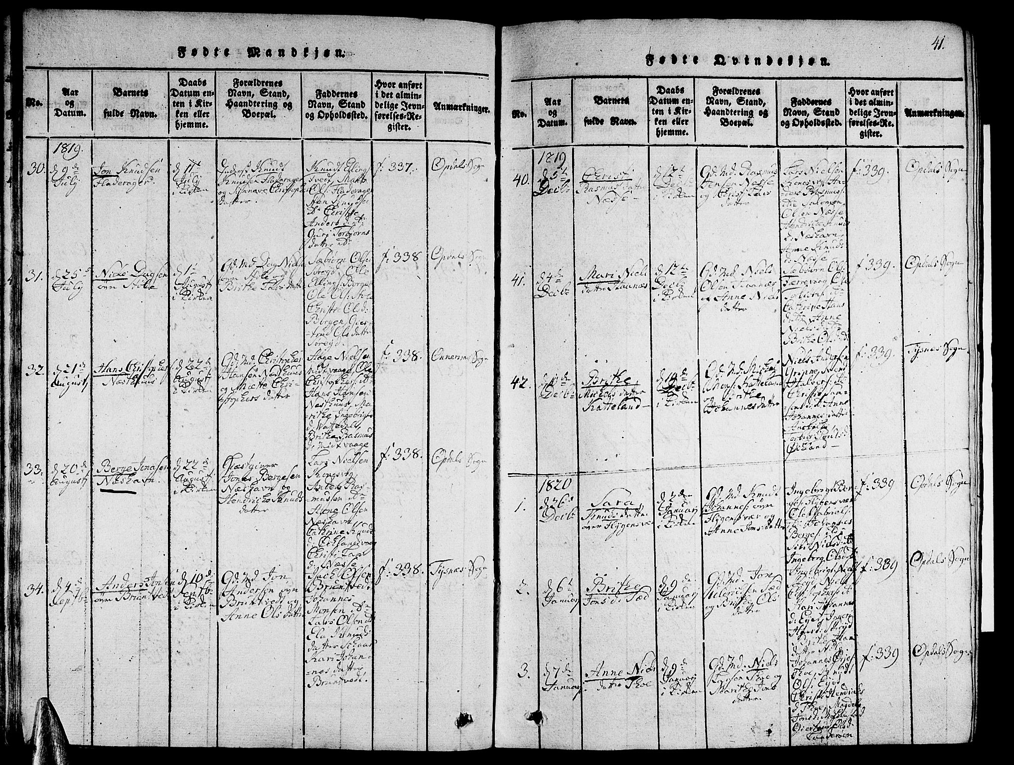 Tysnes sokneprestembete, AV/SAB-A-78601/H/Hab: Parish register (copy) no. A 1, 1816-1828, p. 41