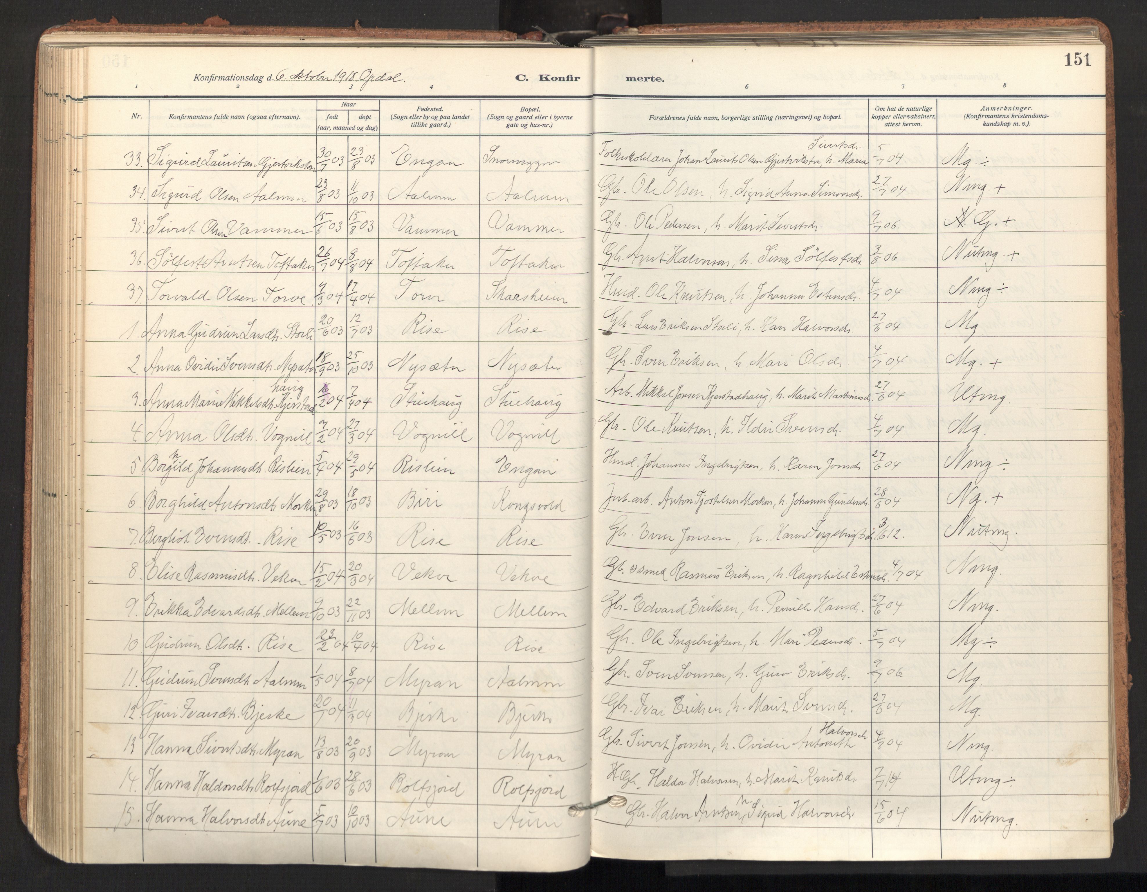 Ministerialprotokoller, klokkerbøker og fødselsregistre - Sør-Trøndelag, AV/SAT-A-1456/678/L0909: Parish register (official) no. 678A17, 1912-1930, p. 151