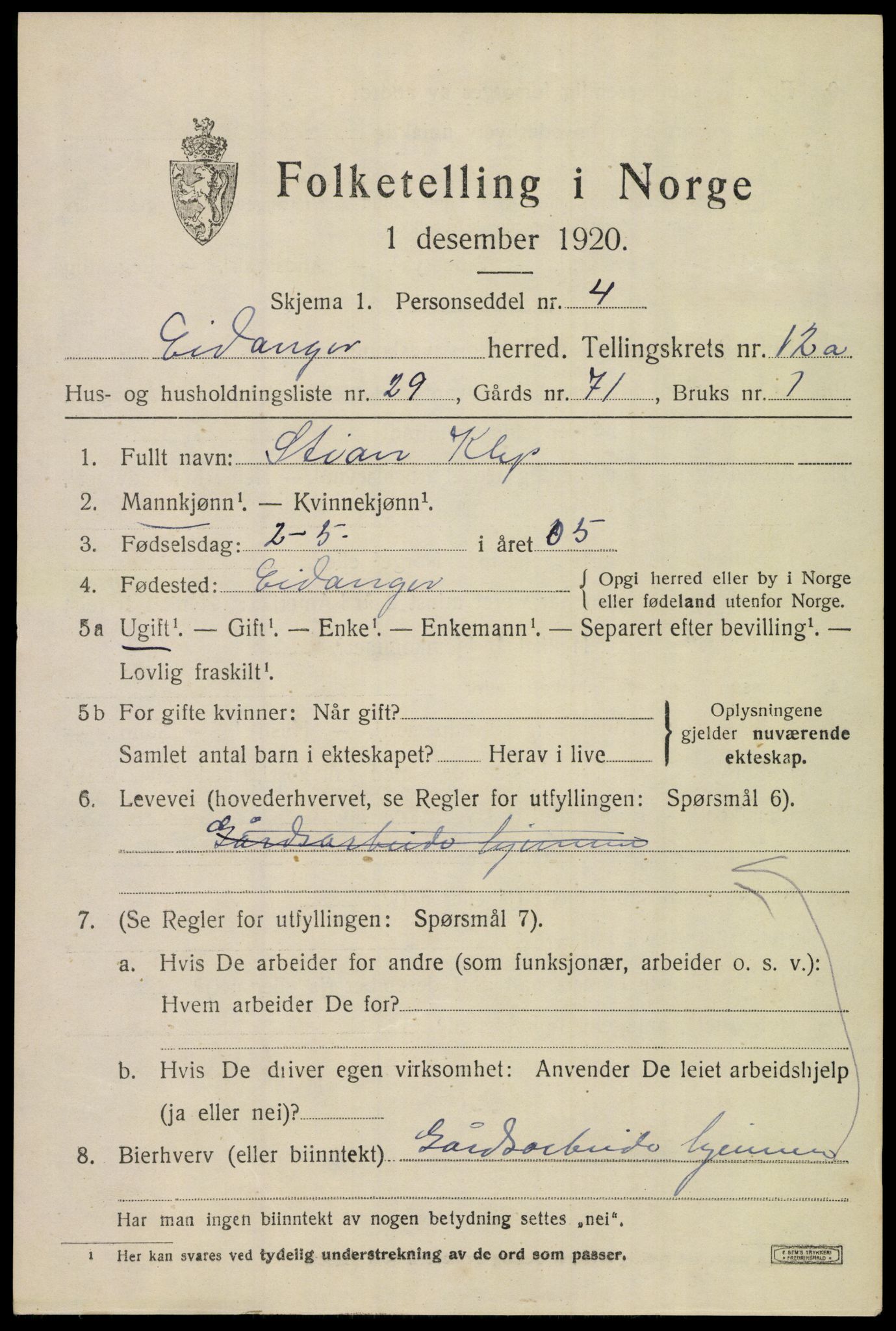SAKO, 1920 census for Eidanger, 1920, p. 7506