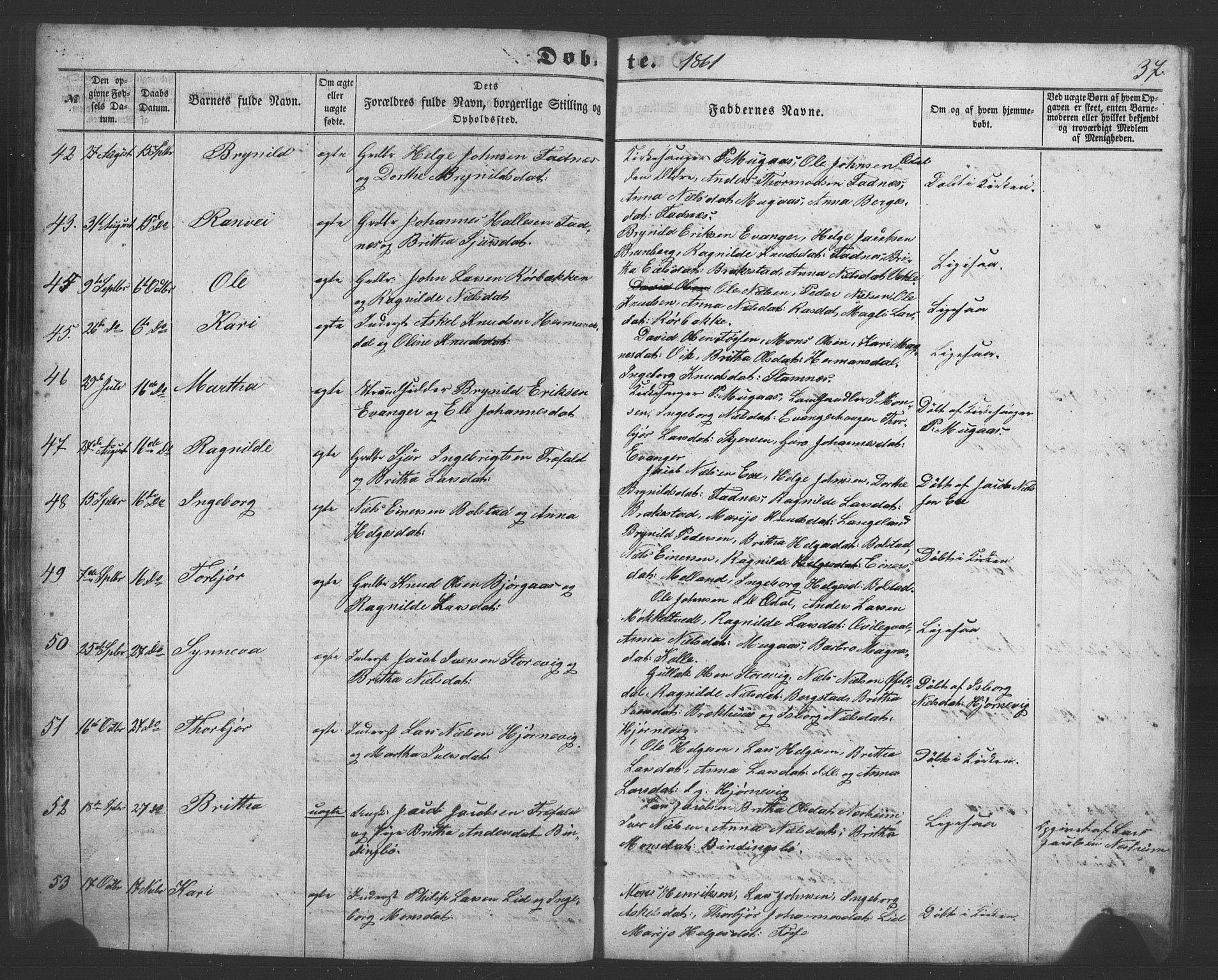 Evanger sokneprestembete, AV/SAB-A-99924: Parish register (copy) no. A 1, 1855-1864, p. 37