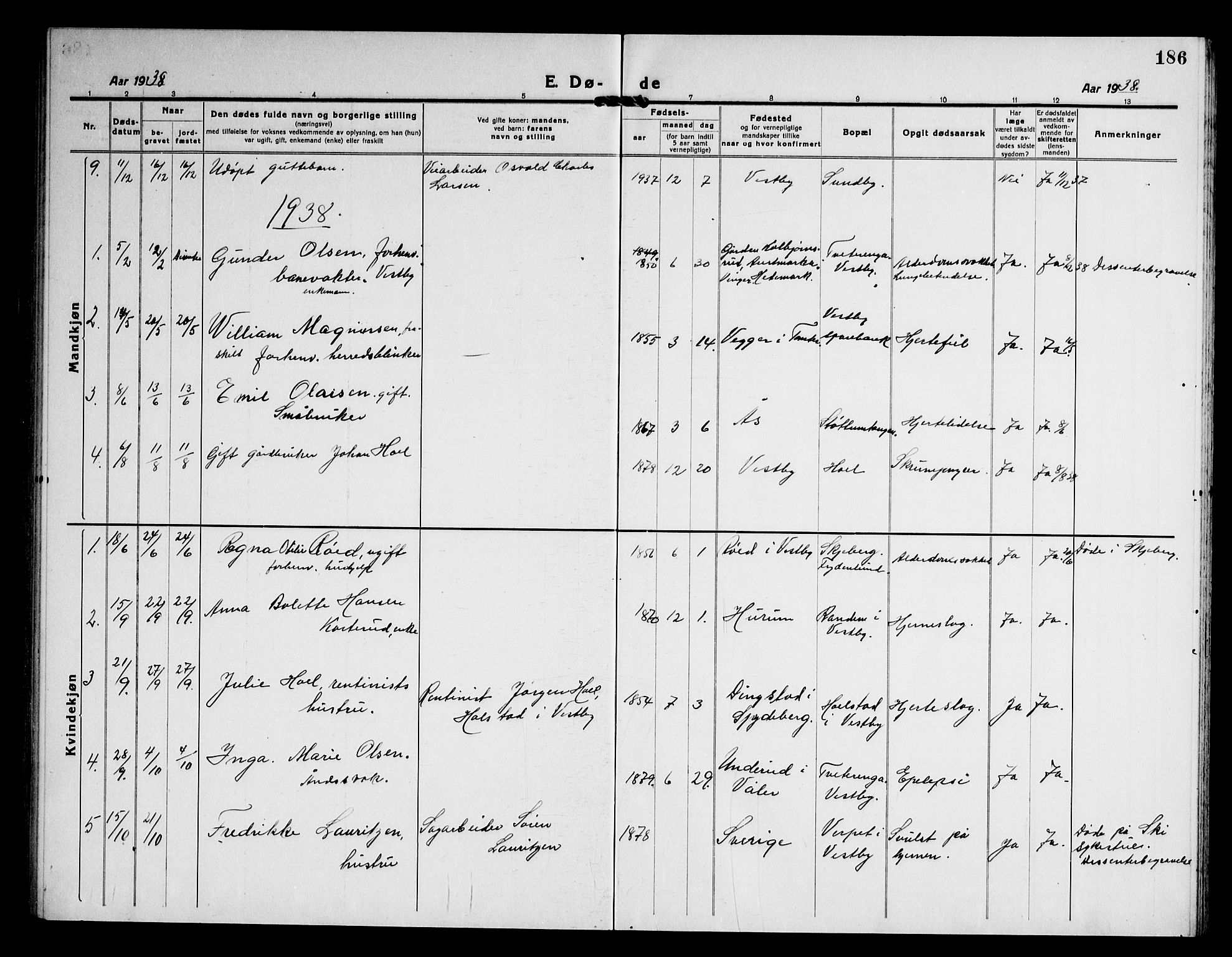 Vestby prestekontor Kirkebøker, AV/SAO-A-10893/G/Ga/L0003: Parish register (copy) no. I 3, 1917-1947, p. 186