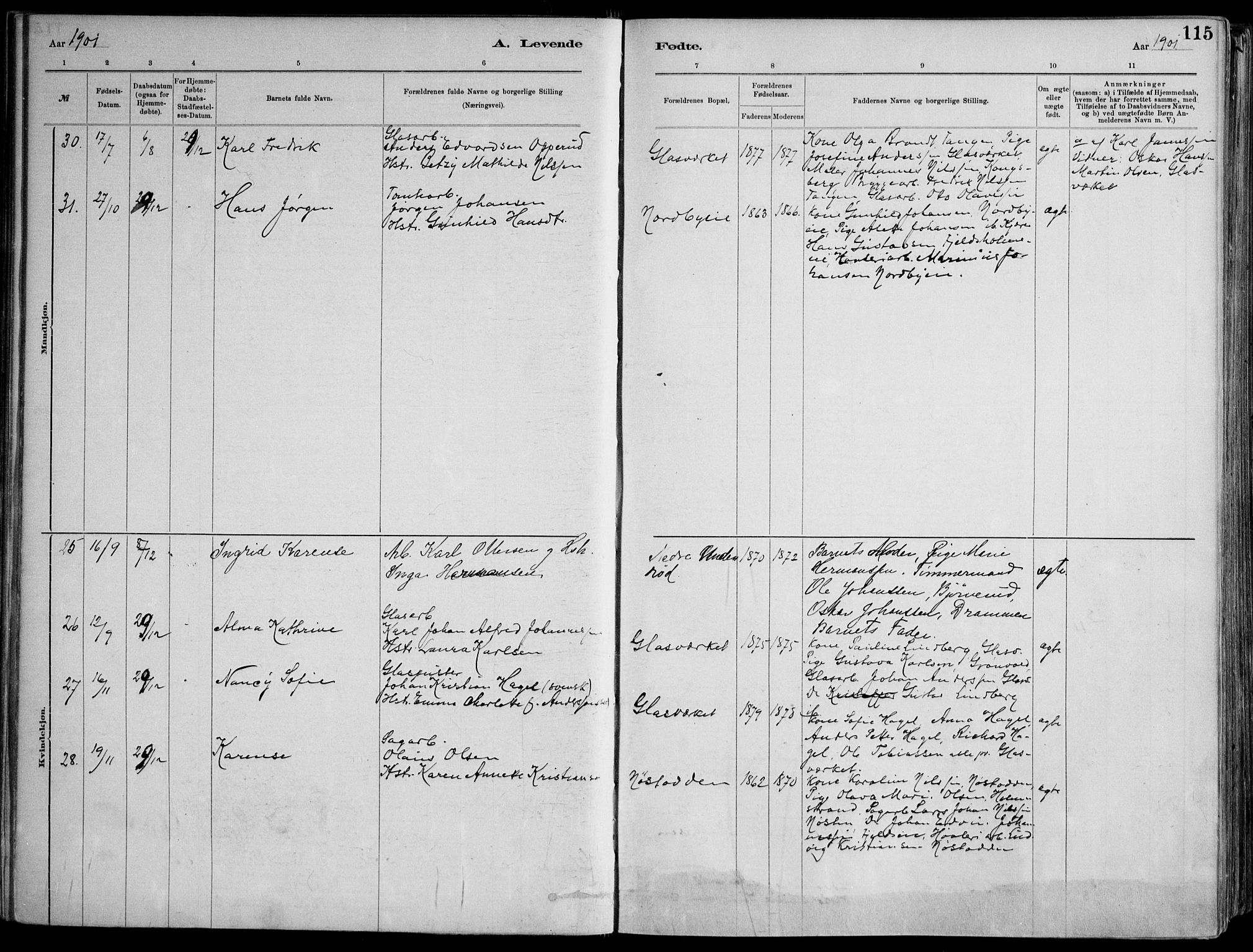 Skoger kirkebøker, AV/SAKO-A-59/F/Fa/L0006: Parish register (official) no. I 6, 1885-1910, p. 115