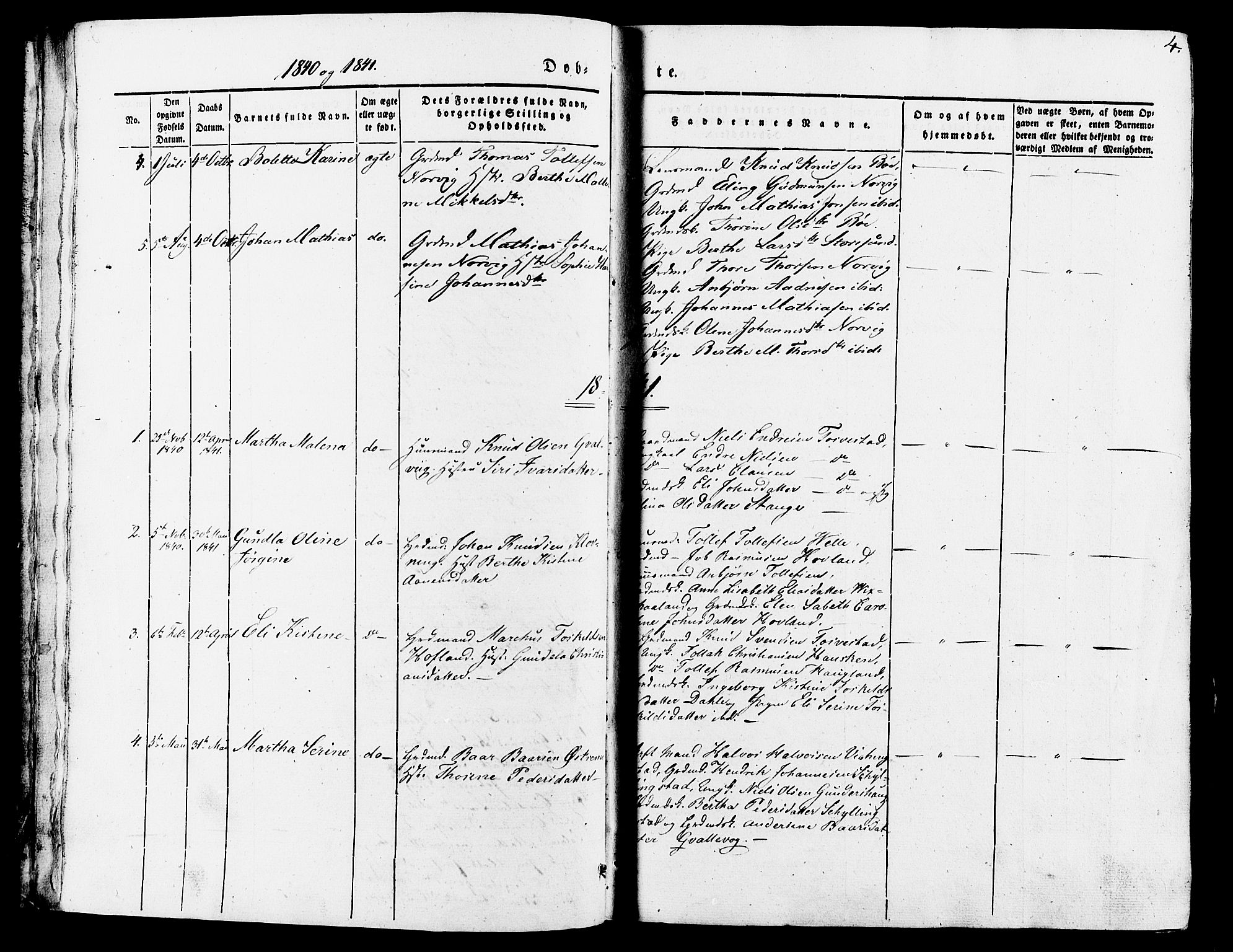 Torvastad sokneprestkontor, AV/SAST-A -101857/H/Ha/Haa/L0007: Parish register (official) no. A 7, 1838-1882, p. 4