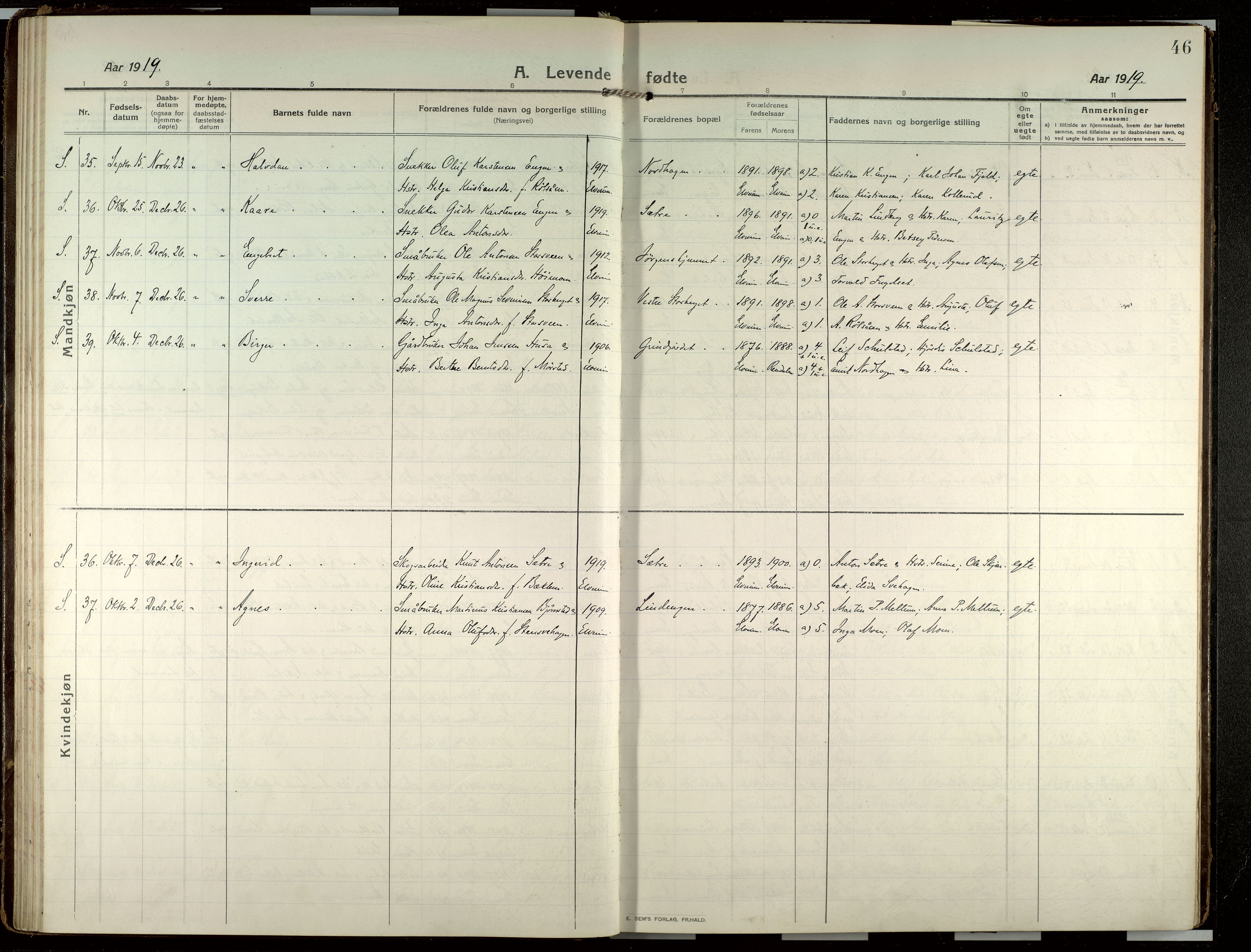 Elverum prestekontor, AV/SAH-PREST-044/H/Ha/Haa/L0022: Parish register (official) no. 22, 1913-1924, p. 46