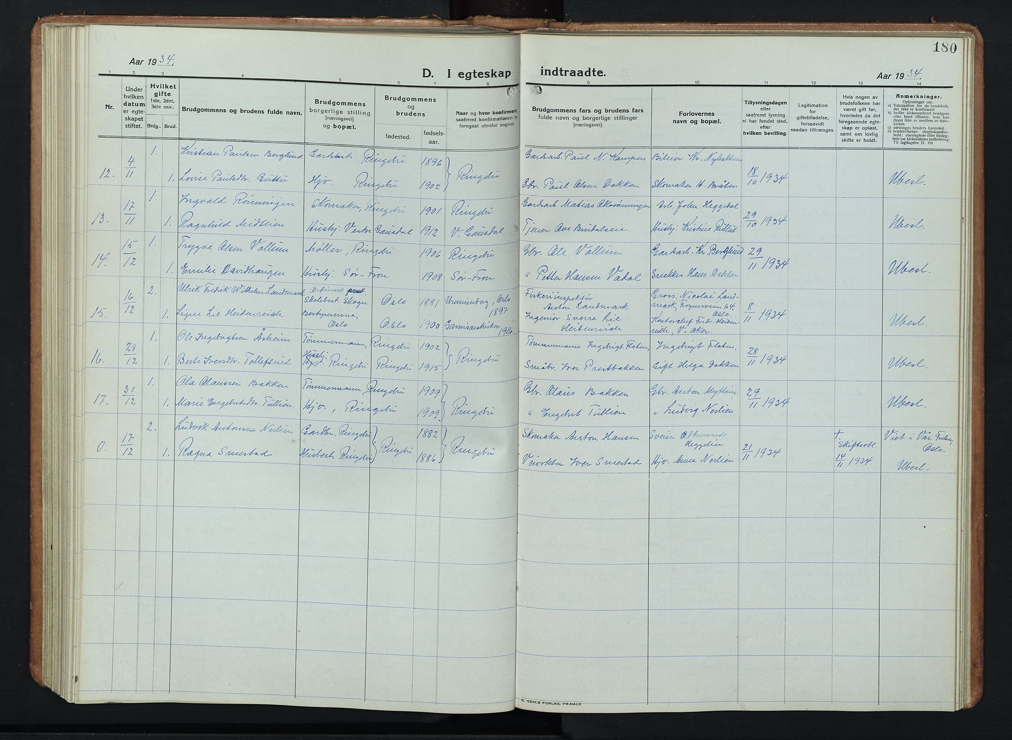 Ringebu prestekontor, AV/SAH-PREST-082/H/Ha/Hab/L0011: Parish register (copy) no. 11, 1921-1943, p. 180