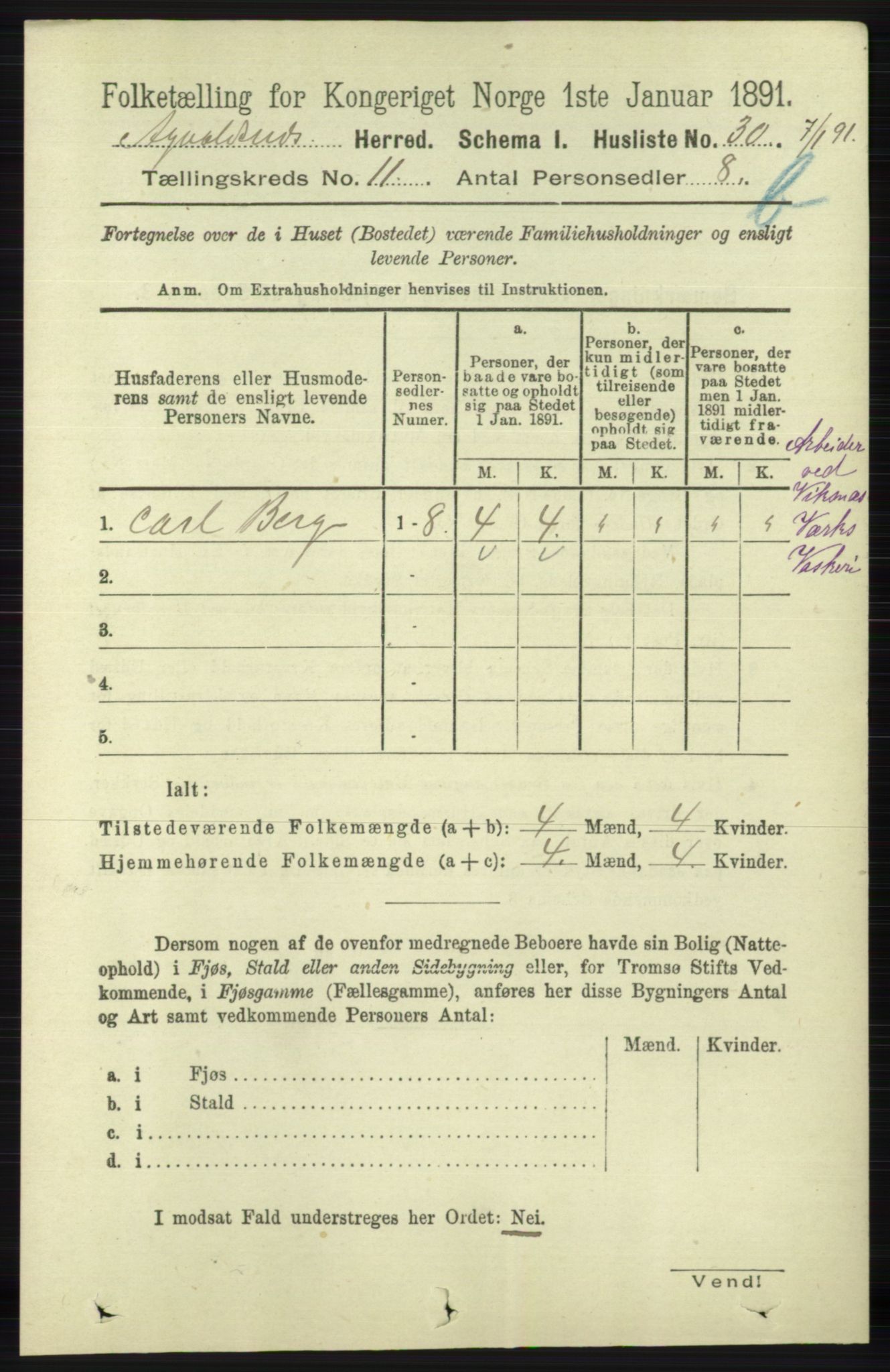 RA, 1891 census for 1147 Avaldsnes, 1891, p. 6194