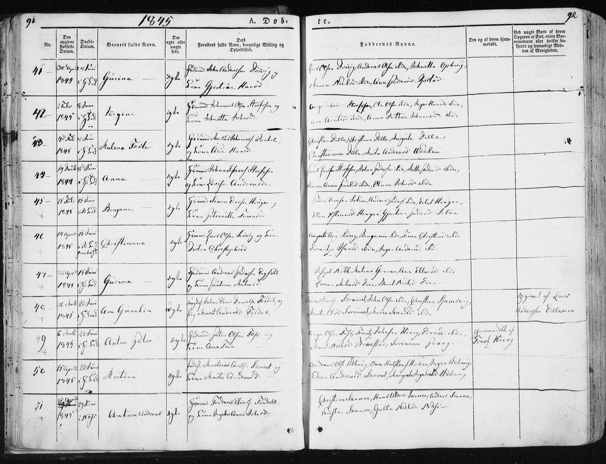 Ministerialprotokoller, klokkerbøker og fødselsregistre - Sør-Trøndelag, AV/SAT-A-1456/659/L0736: Parish register (official) no. 659A06, 1842-1856, p. 91-92