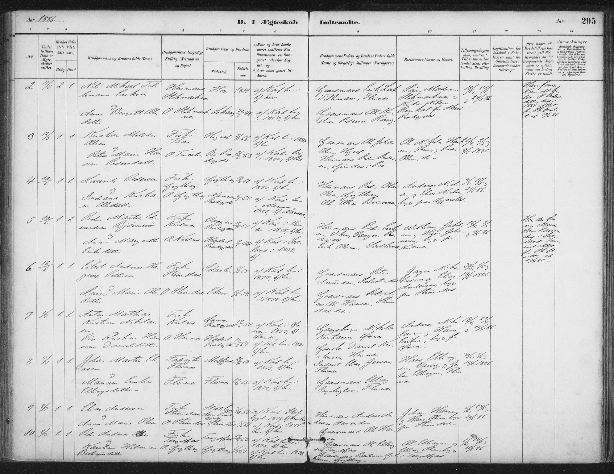 Ministerialprotokoller, klokkerbøker og fødselsregistre - Nordland, AV/SAT-A-1459/888/L1244: Parish register (official) no. 888A10, 1880-1890, p. 295