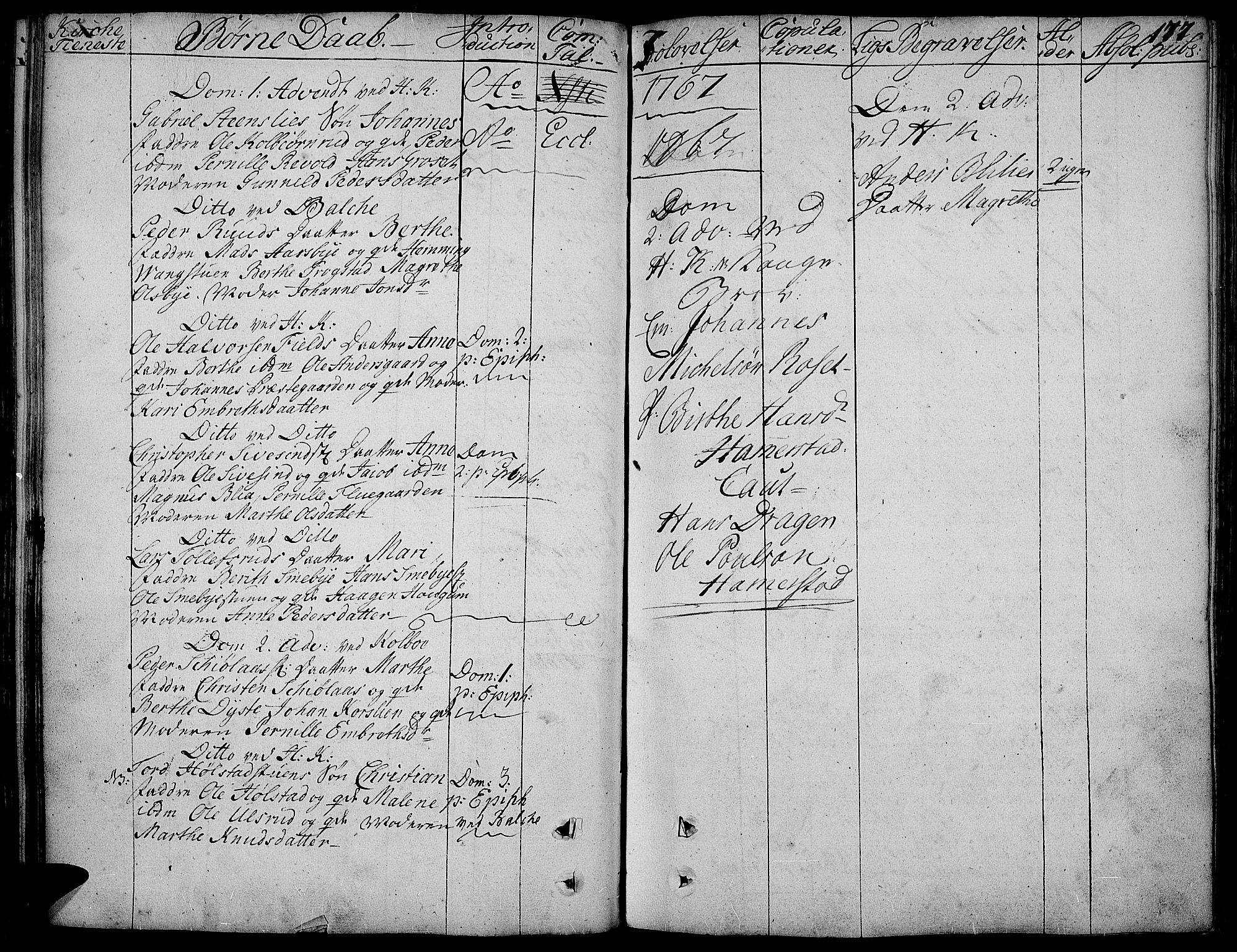 Toten prestekontor, SAH/PREST-102/H/Ha/Haa/L0005: Parish register (official) no. 5, 1761-1772, p. 177