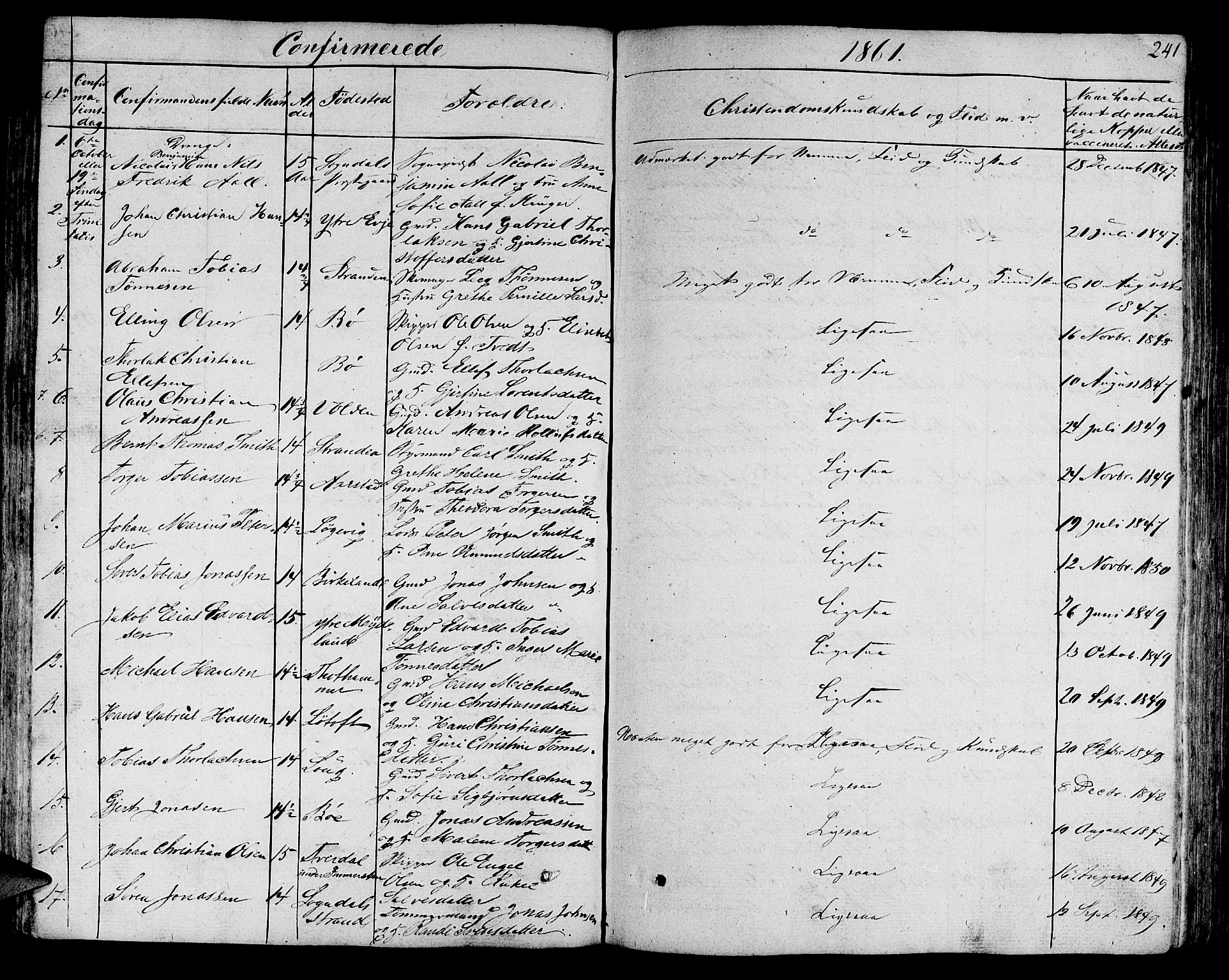 Sokndal sokneprestkontor, SAST/A-101808: Parish register (copy) no. B 2, 1849-1865, p. 241