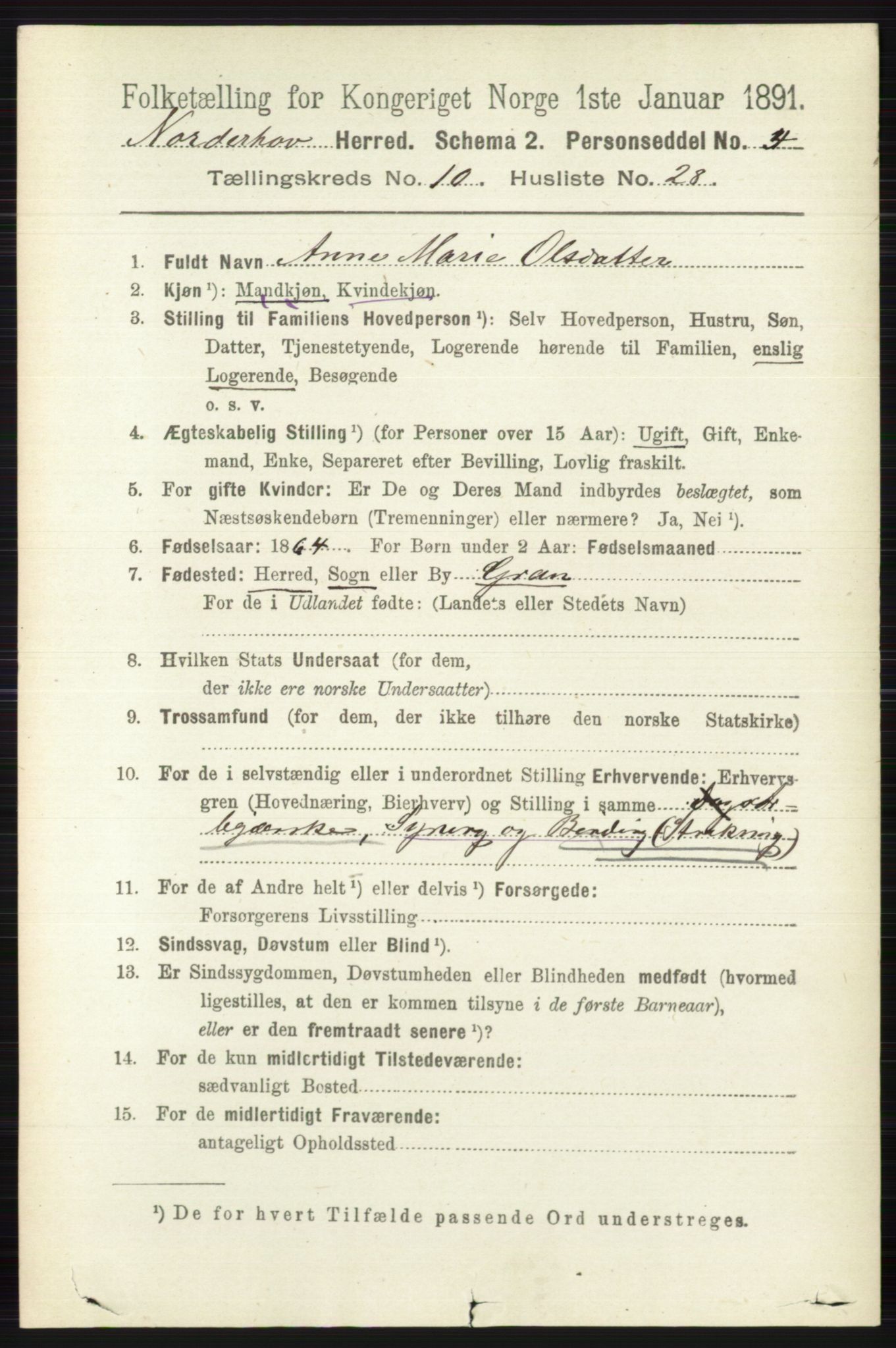 RA, 1891 census for 0613 Norderhov, 1891, p. 7662