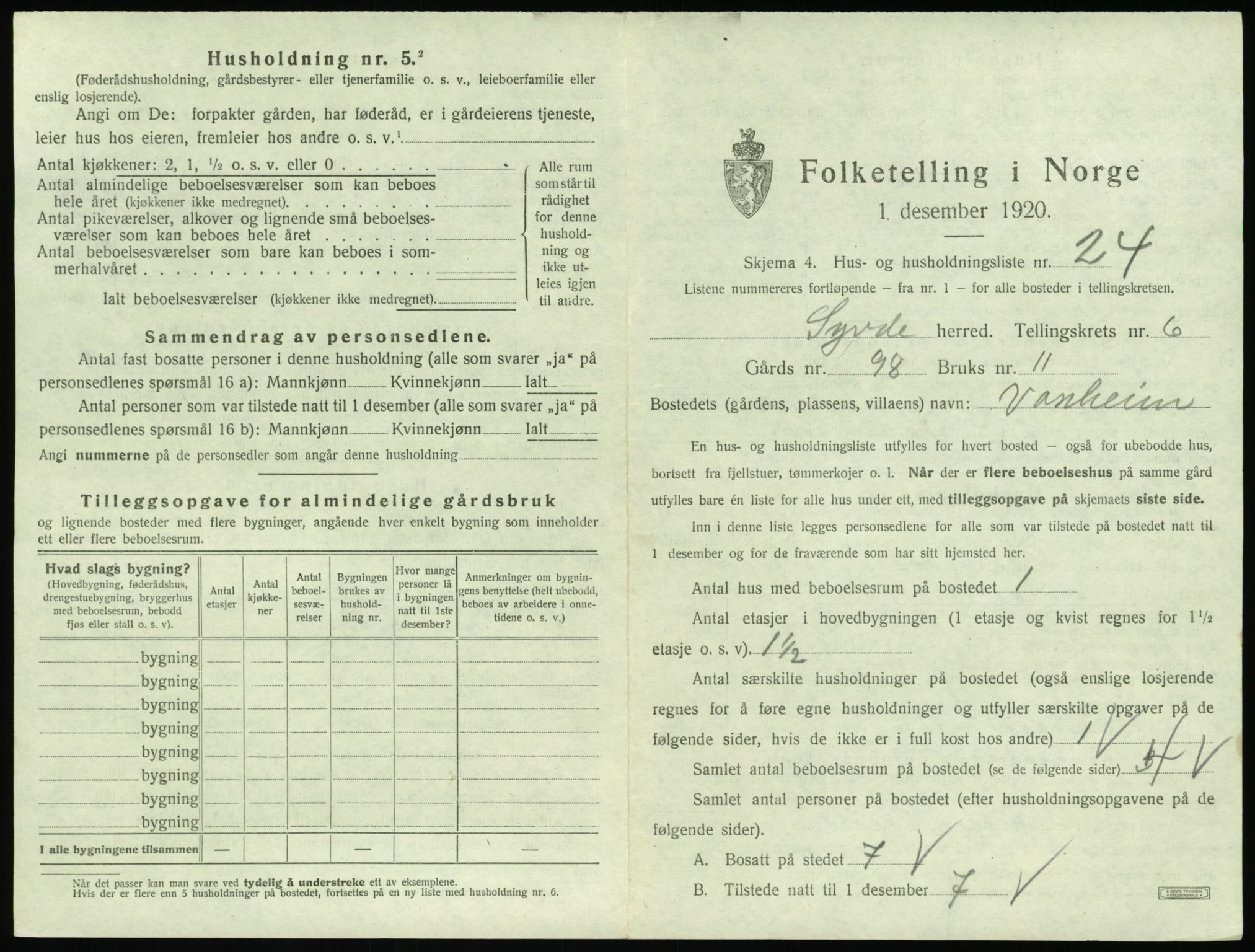 SAT, 1920 census for Syvde, 1920, p. 322