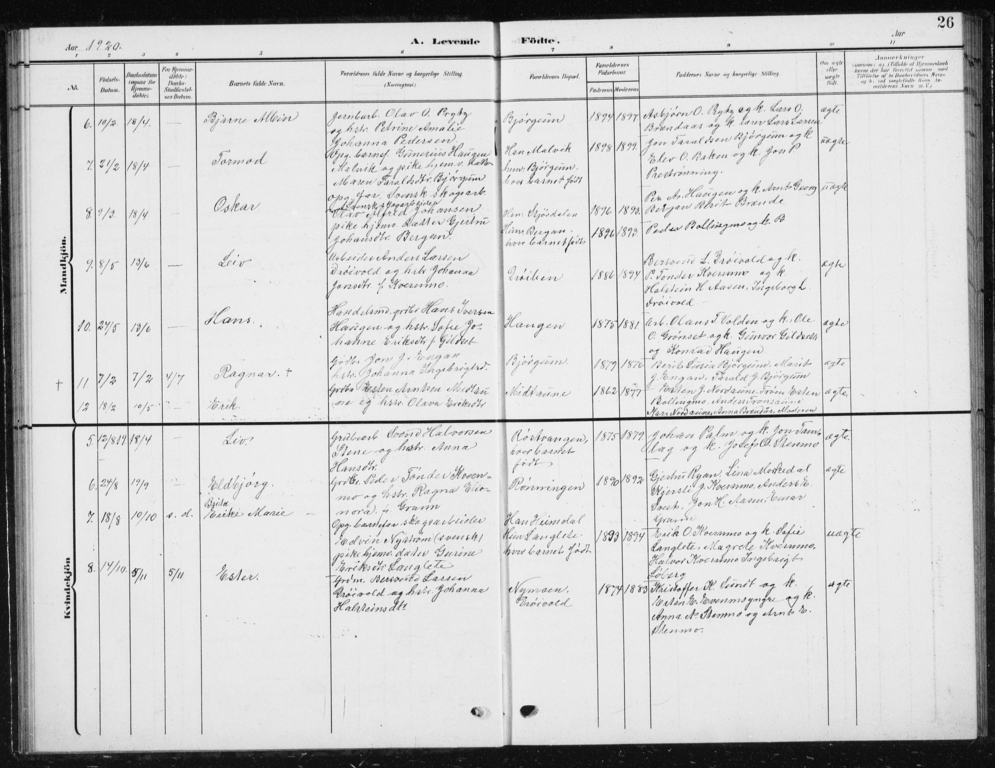 Ministerialprotokoller, klokkerbøker og fødselsregistre - Sør-Trøndelag, SAT/A-1456/685/L0979: Parish register (copy) no. 685C04, 1908-1933, p. 26