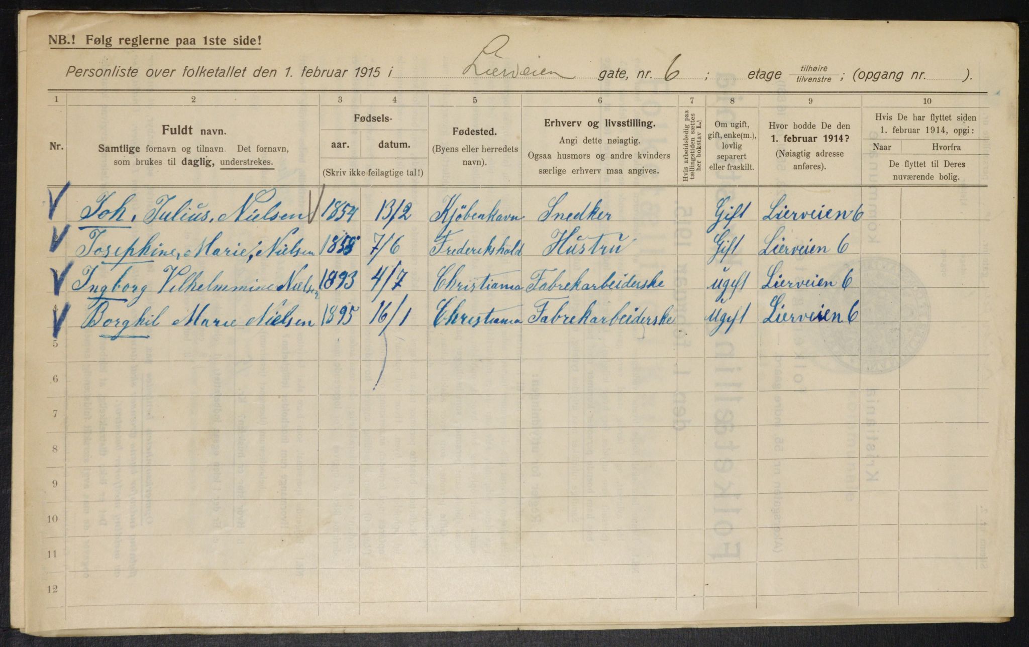 OBA, Municipal Census 1915 for Kristiania, 1915, p. 57001