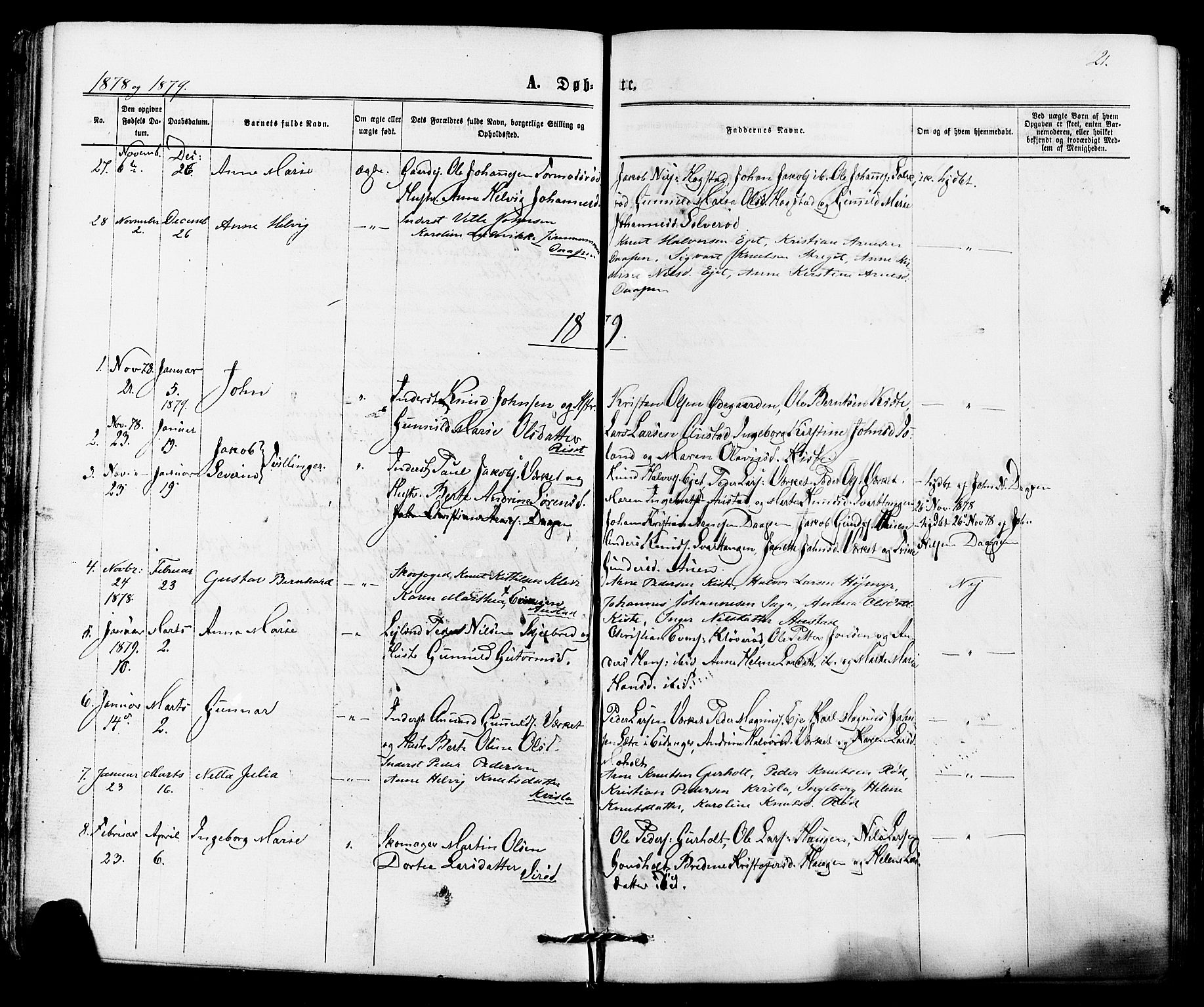 Siljan kirkebøker, SAKO/A-300/F/Fa/L0002: Parish register (official) no. 2, 1870-1895, p. 21