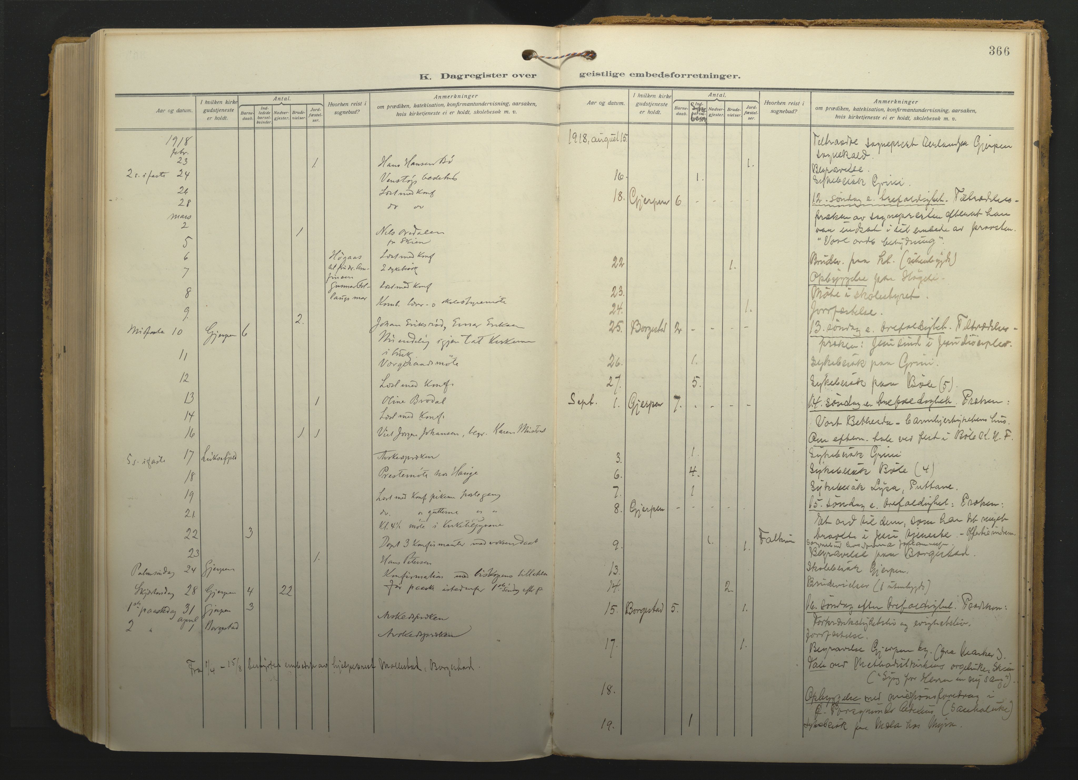 Gjerpen kirkebøker, SAKO/A-265/F/Fa/L0013: Parish register (official) no. I 13, 1914-1924, p. 366