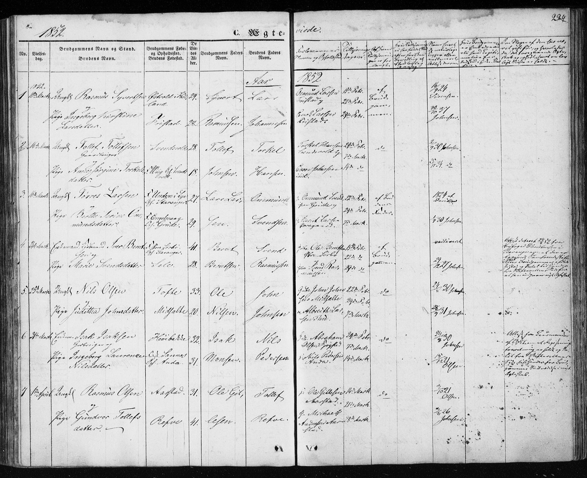 Klepp sokneprestkontor, SAST/A-101803/001/3/30BA/L0004: Parish register (official) no. A 4, 1842-1852, p. 224