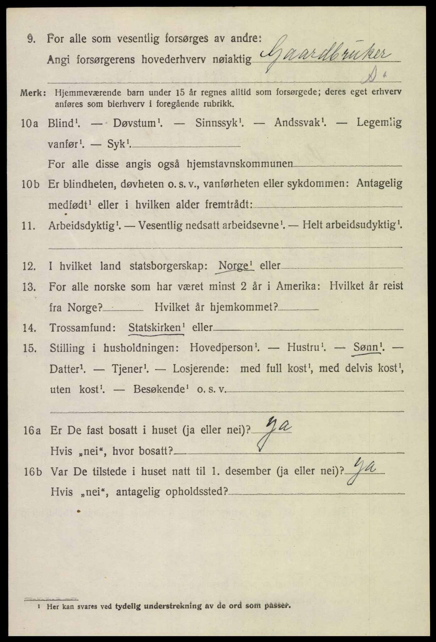 SAK, 1920 census for Vegusdal, 1920, p. 1052