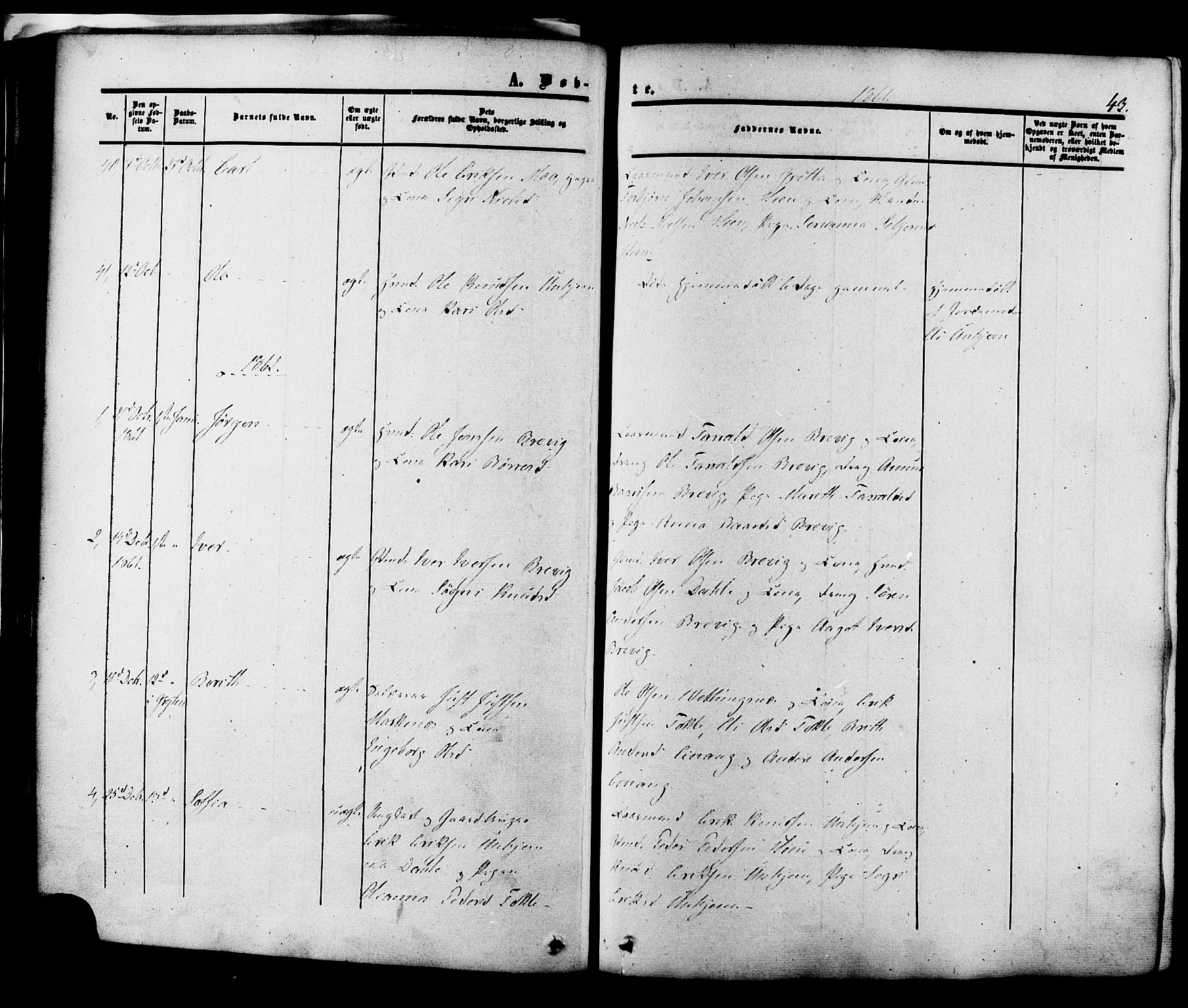 Ministerialprotokoller, klokkerbøker og fødselsregistre - Møre og Romsdal, SAT/A-1454/545/L0586: Parish register (official) no. 545A02, 1854-1877, p. 43