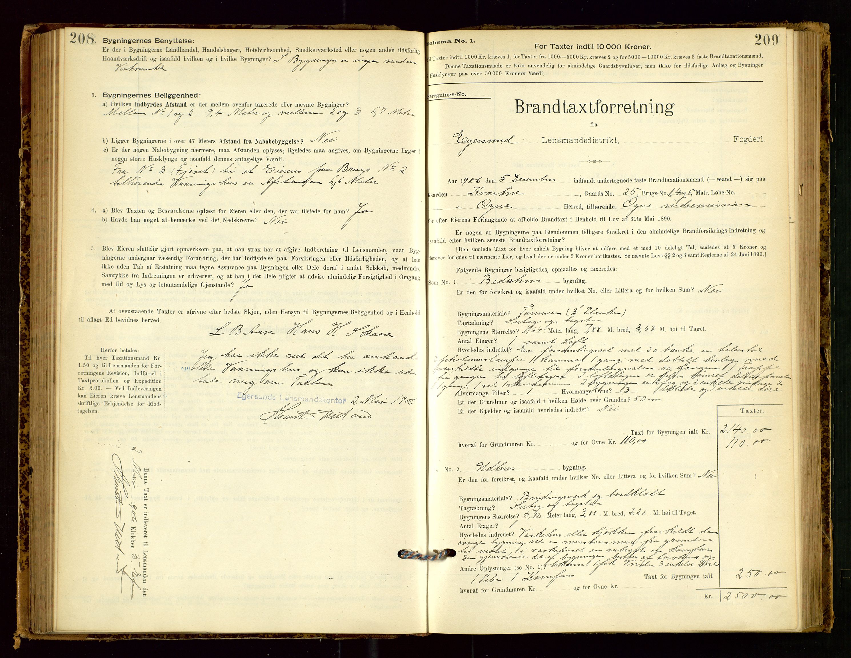 Eigersund lensmannskontor, SAST/A-100171/Gob/L0001: Skjemaprotokoll, 1894-1909, p. 208-209