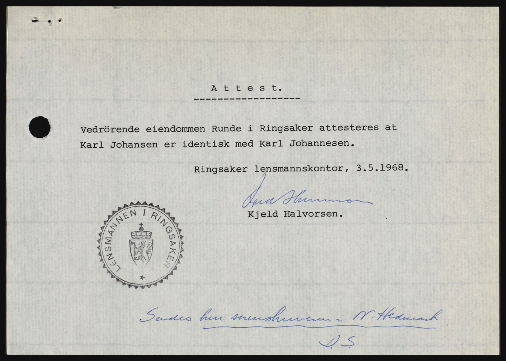 Nord-Hedmark sorenskriveri, SAH/TING-012/H/Hc/L0028: Mortgage book no. 28, 1968-1968, Diary no: : 1826/1968
