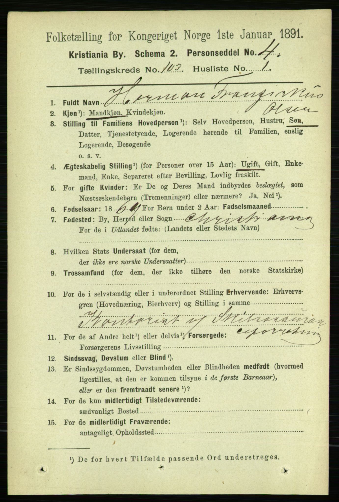 RA, 1891 census for 0301 Kristiania, 1891, p. 51422