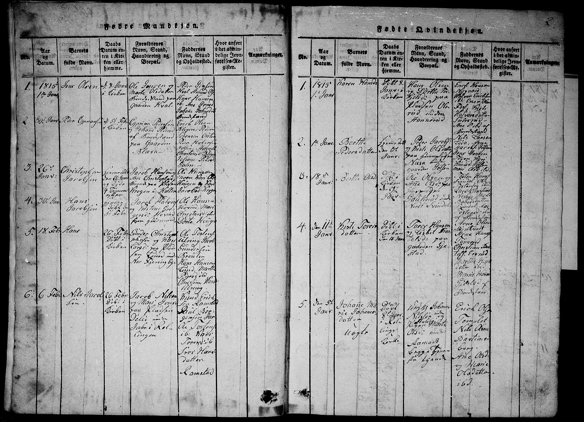 Fet prestekontor Kirkebøker, SAO/A-10370a/G/Ga/L0001: Parish register (copy) no. I 1, 1815-1842, p. 2