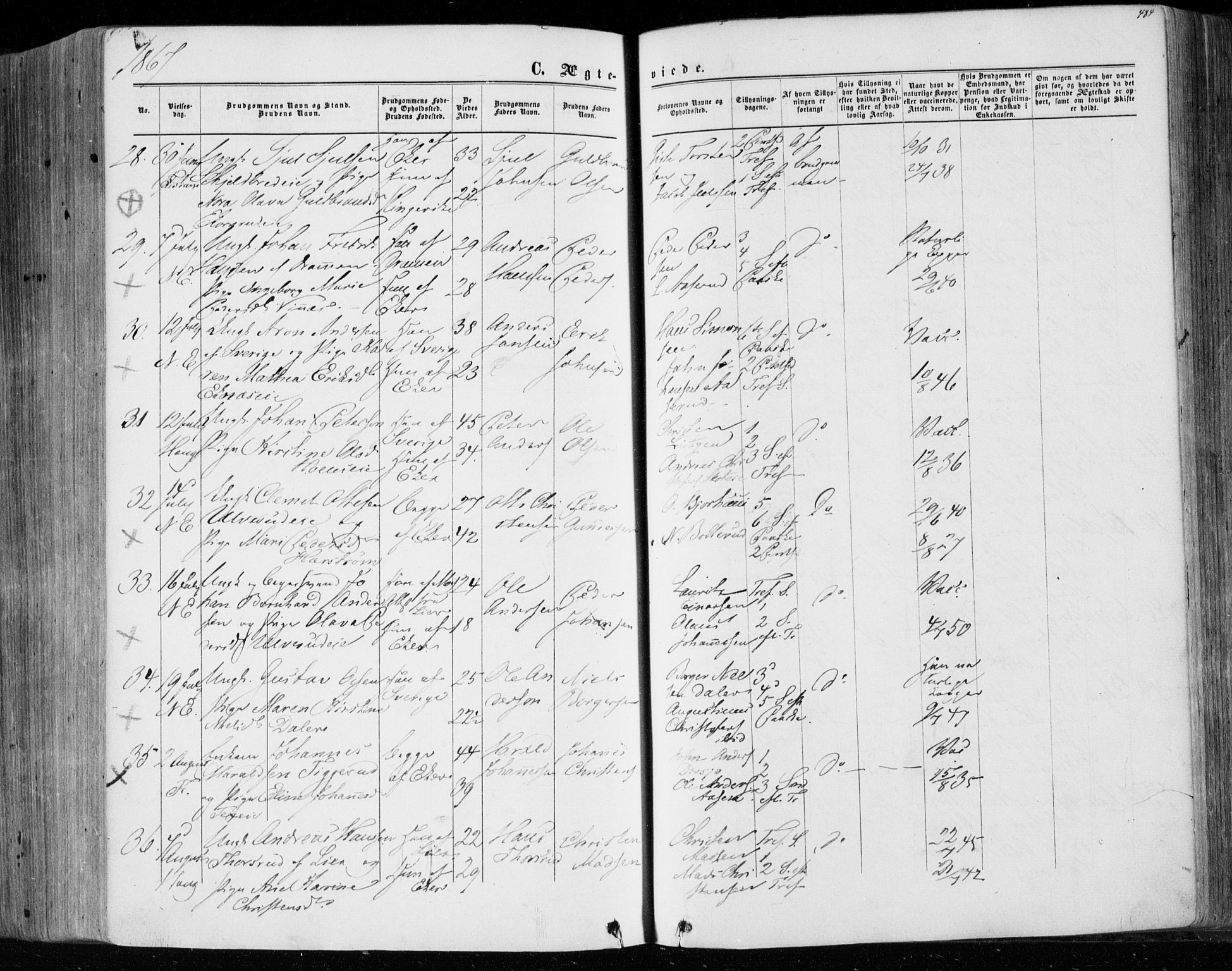 Eiker kirkebøker, AV/SAKO-A-4/F/Fa/L0016: Parish register (official) no. I 16, 1860-1868, p. 484