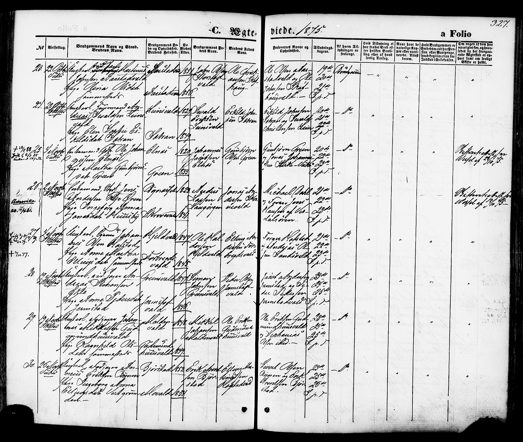 Ministerialprotokoller, klokkerbøker og fødselsregistre - Nord-Trøndelag, AV/SAT-A-1458/723/L0242: Parish register (official) no. 723A11, 1870-1880, p. 327