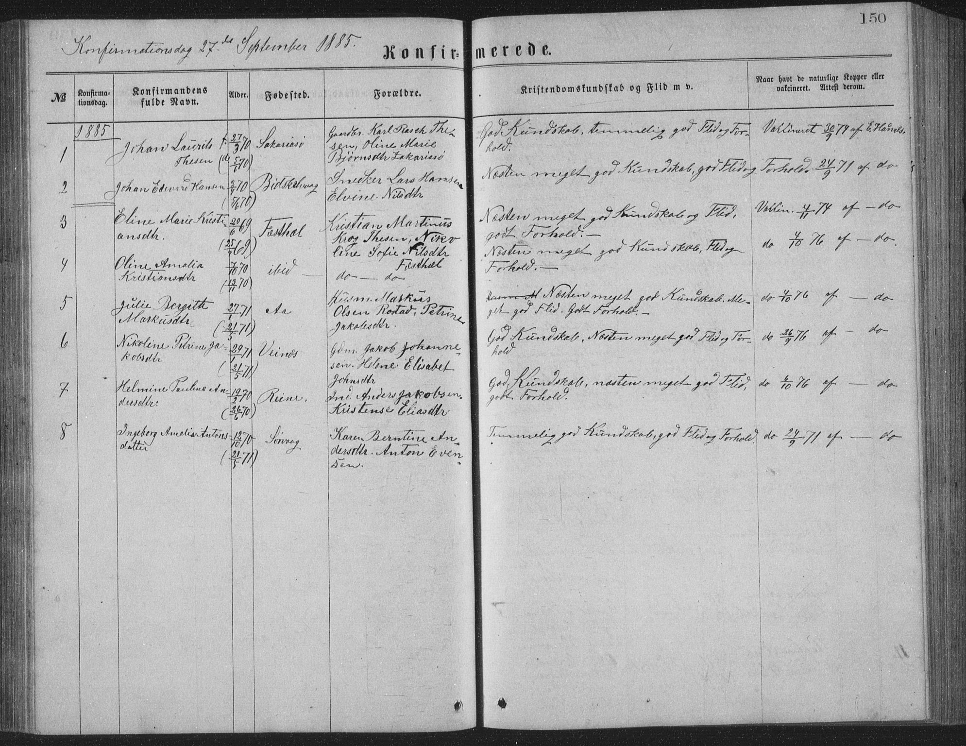 Ministerialprotokoller, klokkerbøker og fødselsregistre - Nordland, AV/SAT-A-1459/886/L1225: Parish register (copy) no. 886C02, 1874-1896, p. 150