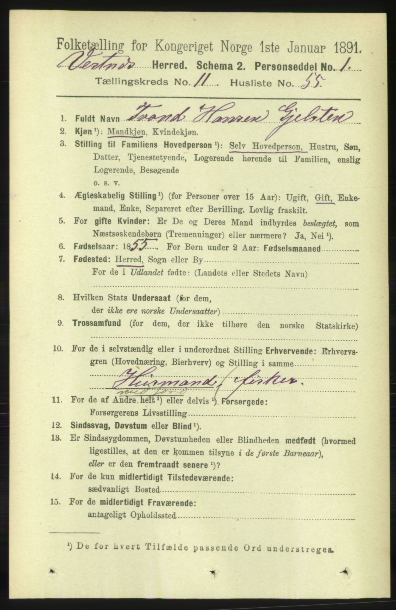 RA, 1891 census for 1535 Vestnes, 1891, p. 4245