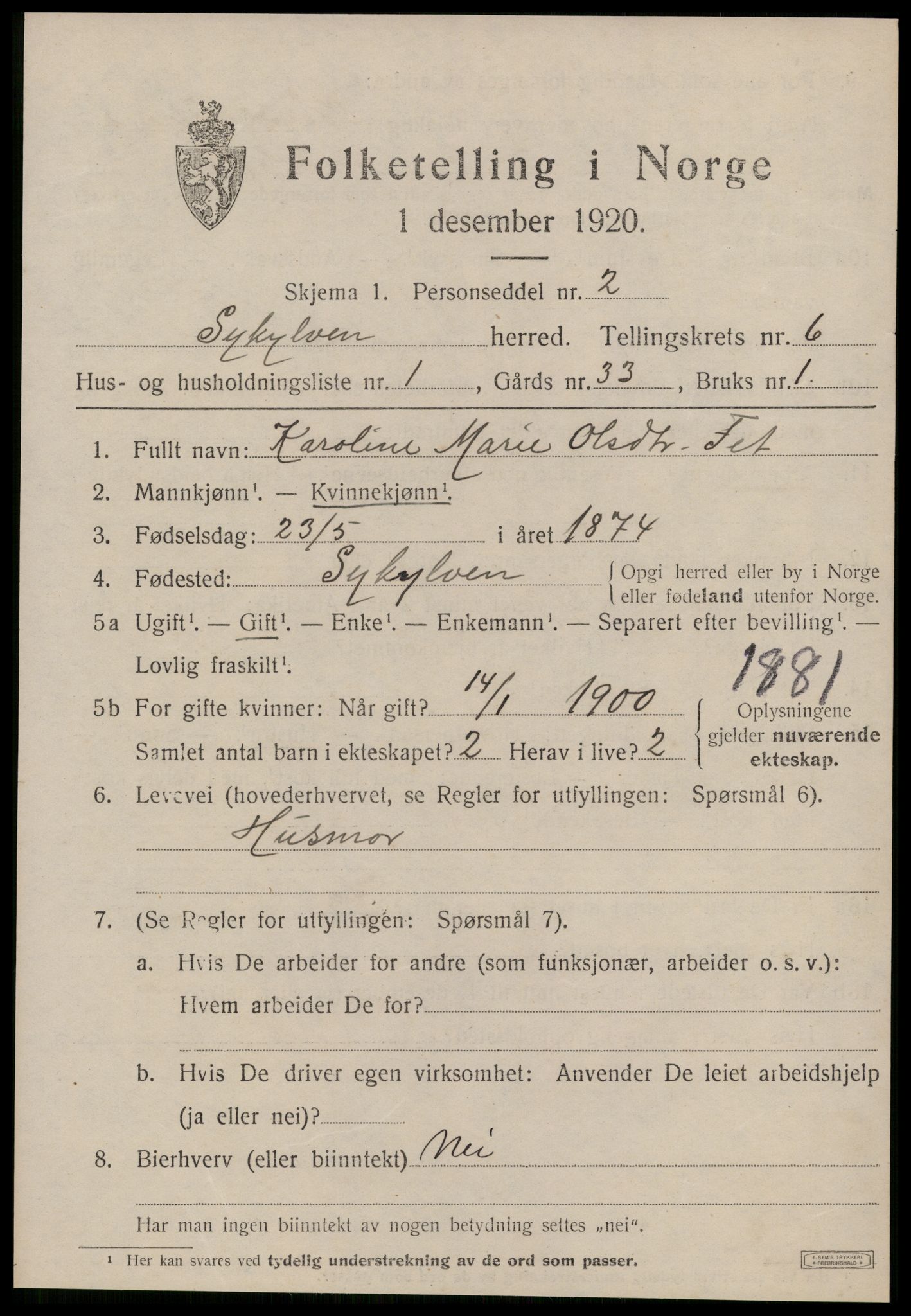 SAT, 1920 census for Sykkylven, 1920, p. 3645