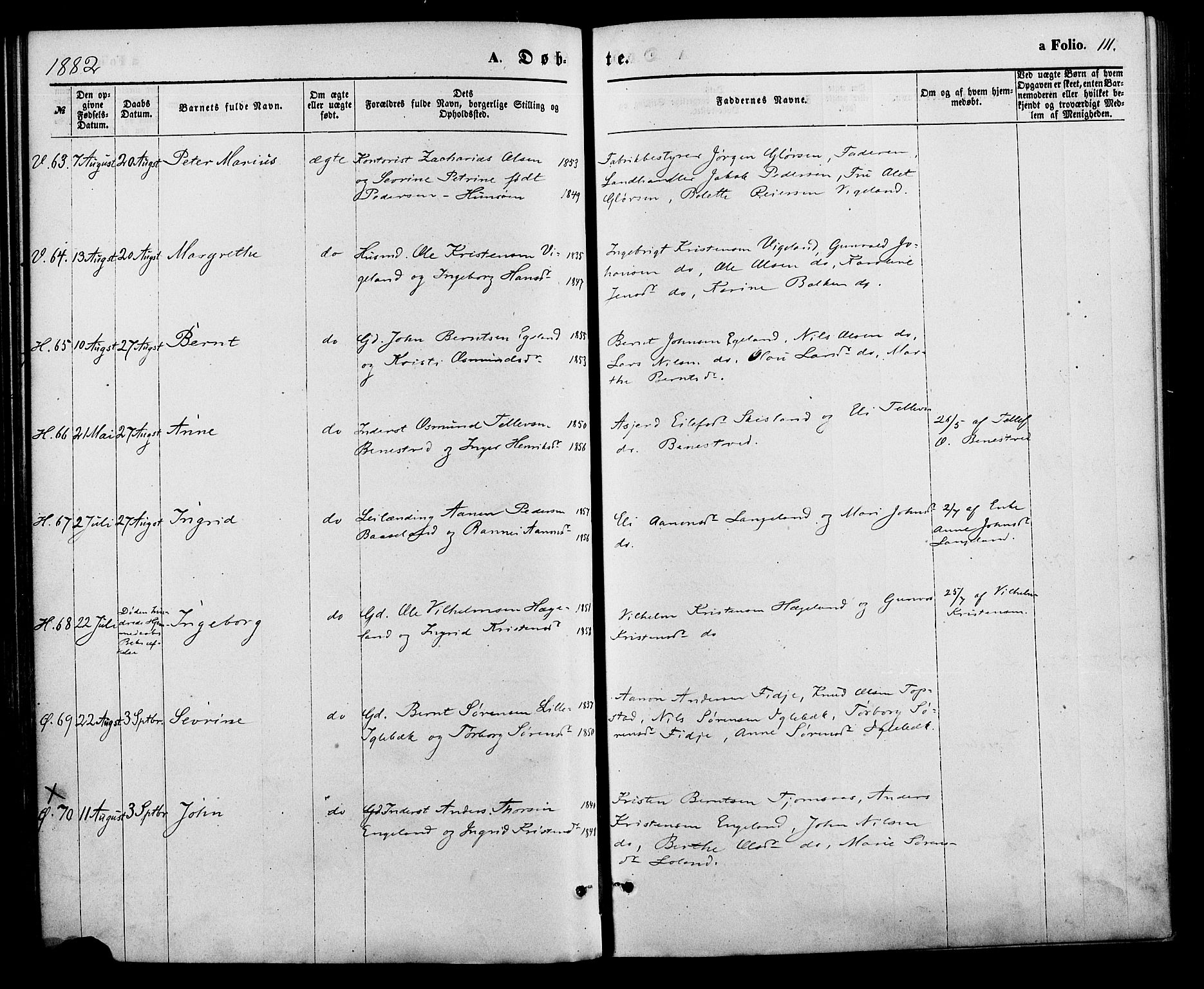 Vennesla sokneprestkontor, SAK/1111-0045/Fa/Fac/L0008: Parish register (official) no. A 8, 1874-1883, p. 111