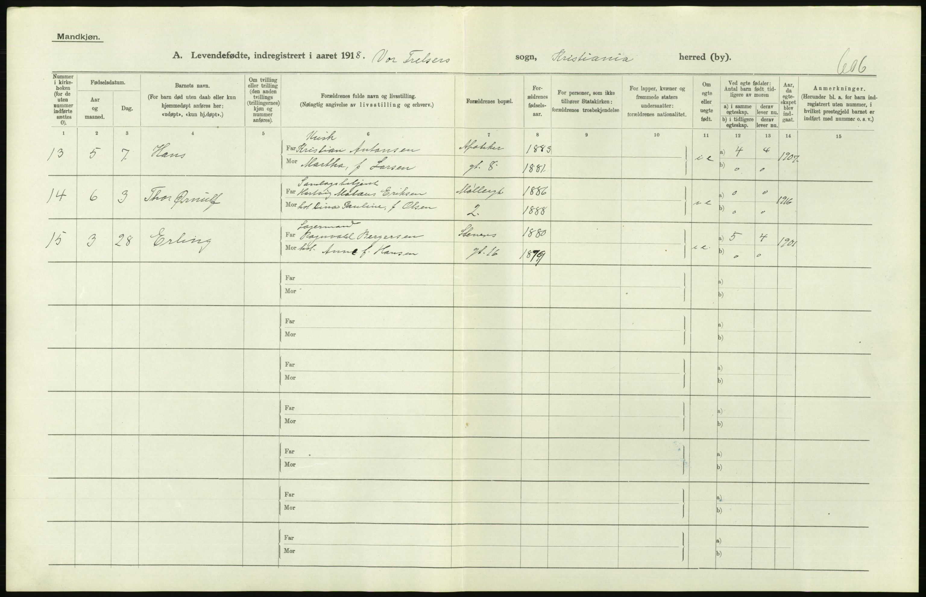 Statistisk sentralbyrå, Sosiodemografiske emner, Befolkning, AV/RA-S-2228/D/Df/Dfb/Dfbh/L0008: Kristiania: Levendefødte menn og kvinner., 1918, p. 556