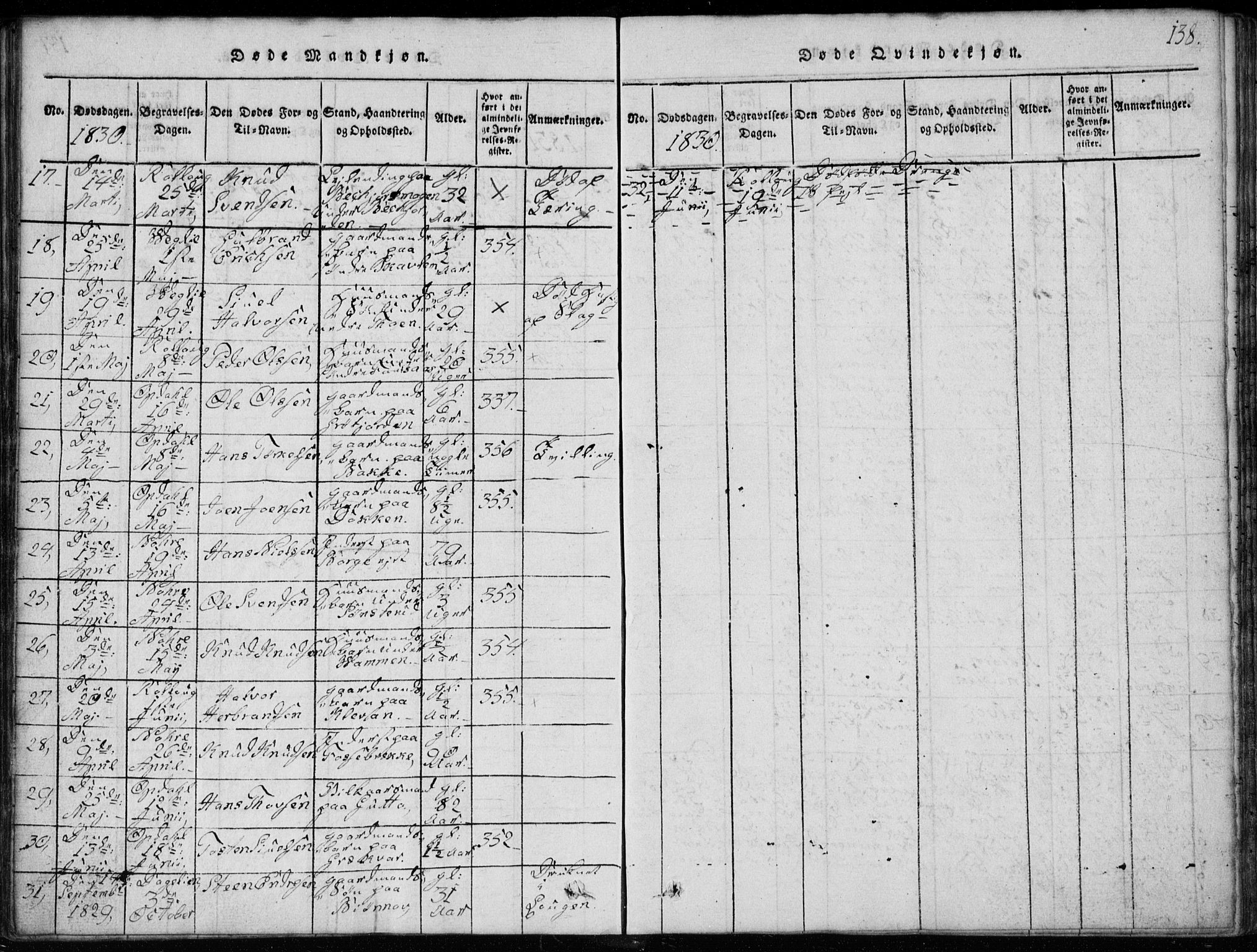 Rollag kirkebøker, AV/SAKO-A-240/G/Ga/L0001: Parish register (copy) no. I 1, 1814-1831, p. 138