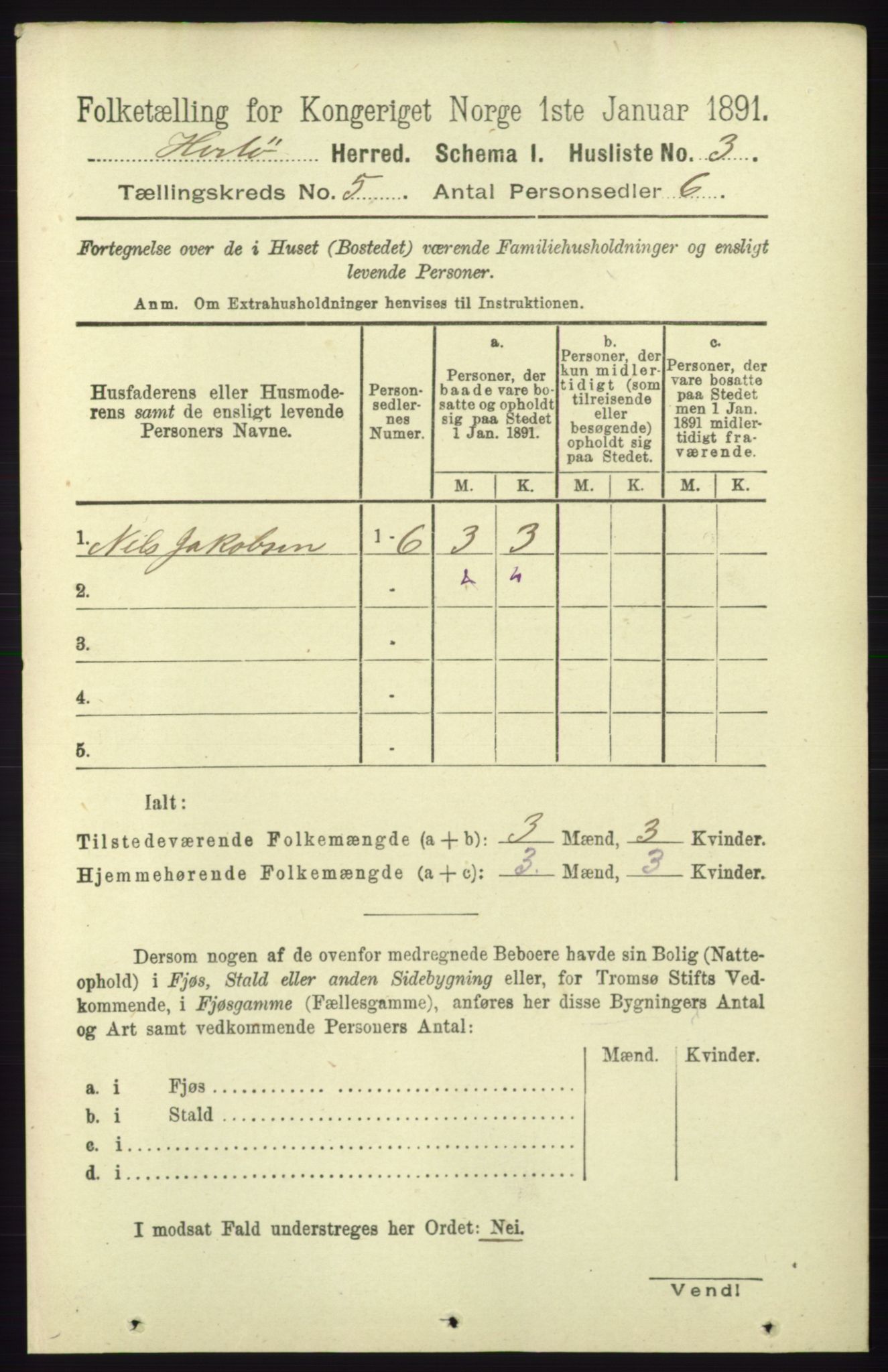 RA, 1891 census for 1258 Herdla, 1891, p. 2009